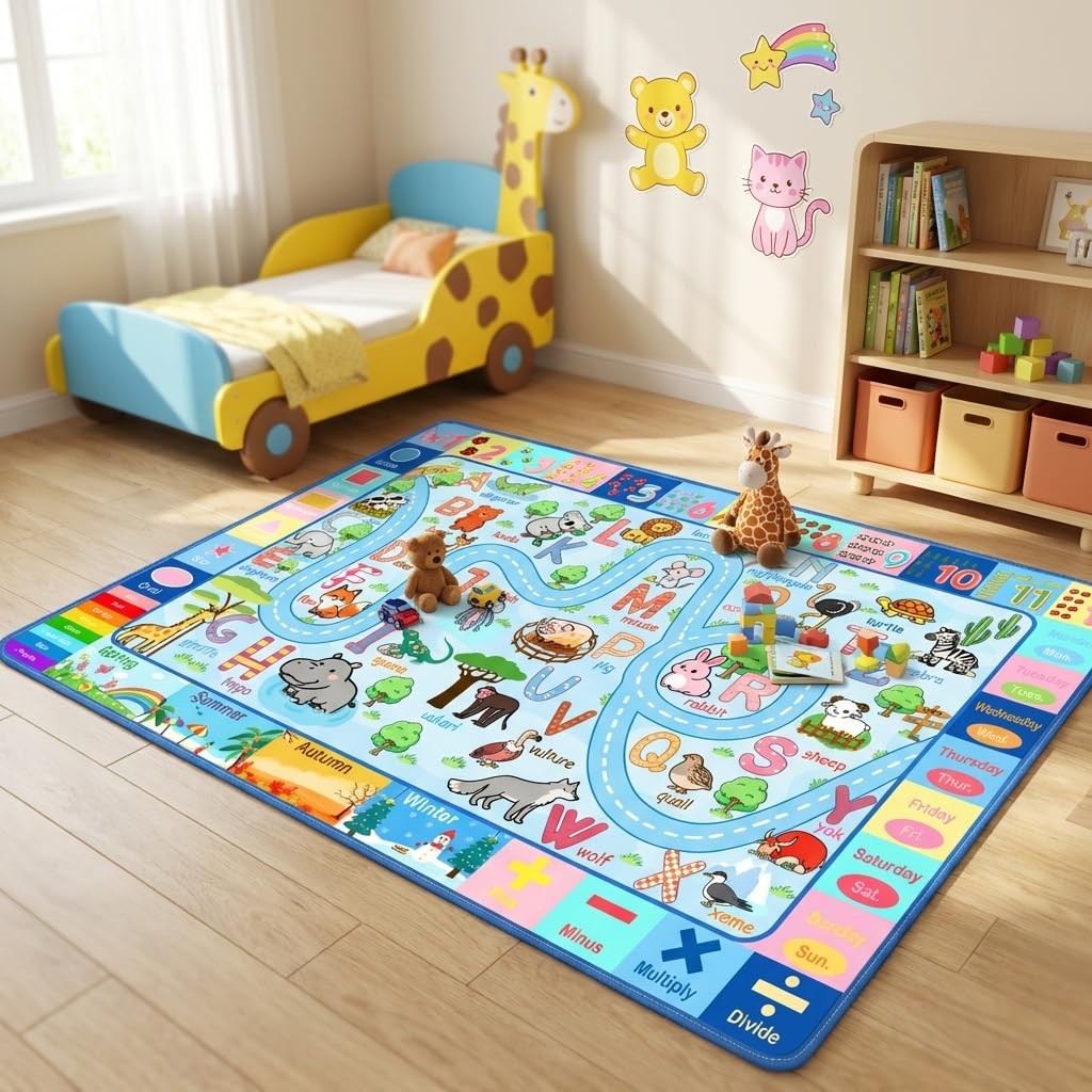 ABC Rug with Alphabet Animals Numbers Shapes, Kids Rugs for Playroom 3×5, Non…