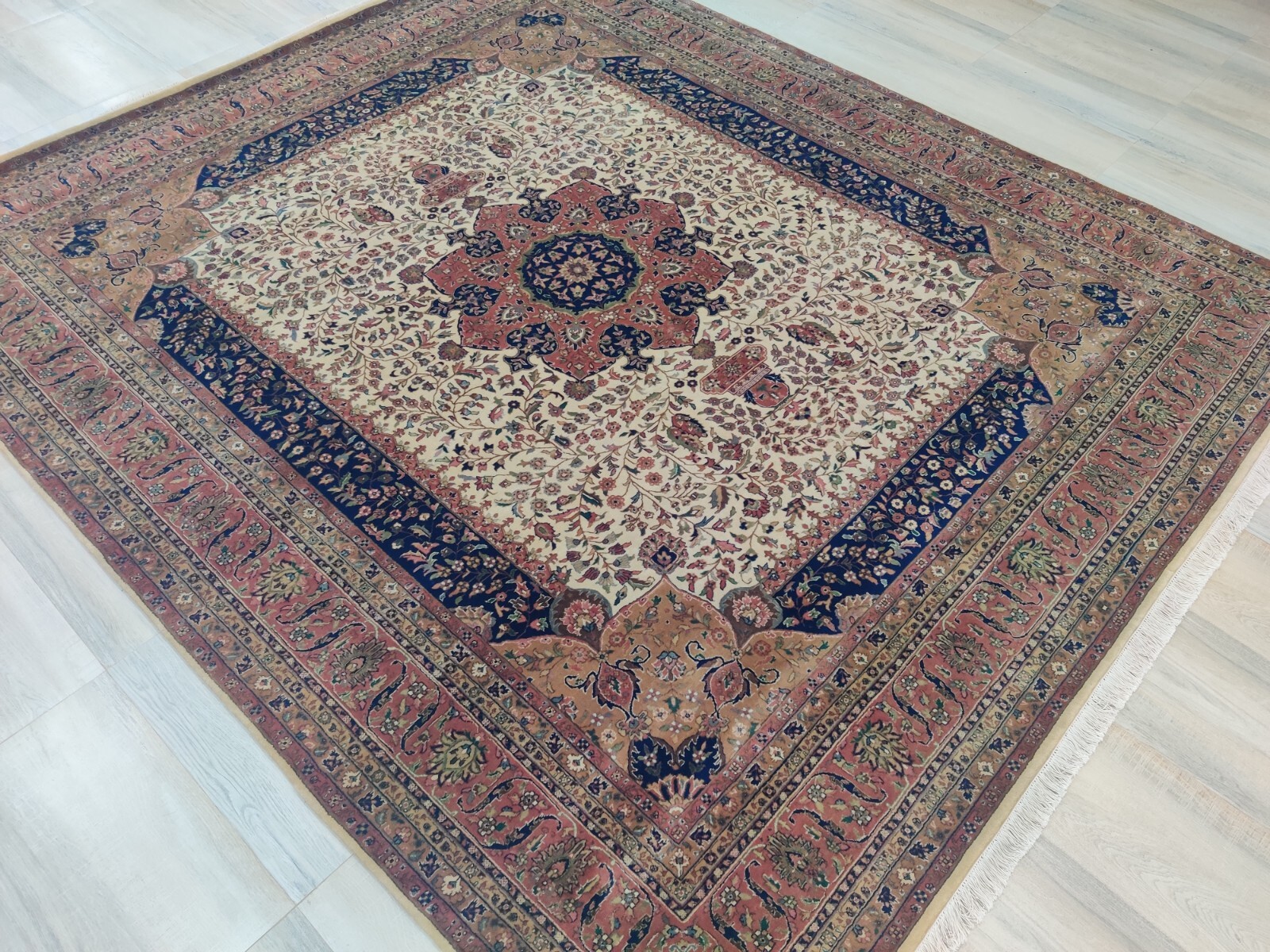 250×300 cm Wool Traditional Handmade Area Rugs Medallion Beige Rust Knotted Rugs