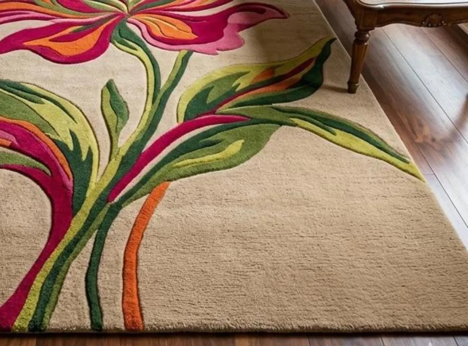 Multi-Color Hand Tufted Rug – Luxury Large Flower Botanical Design- Premium Wool