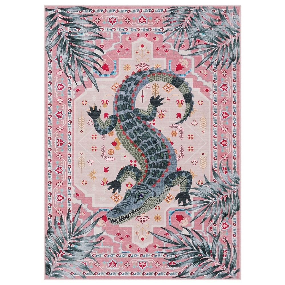 5X7 Washable Soft Area Rug,Boho Vintage Low Pile Non Slip Carpet for Living Room