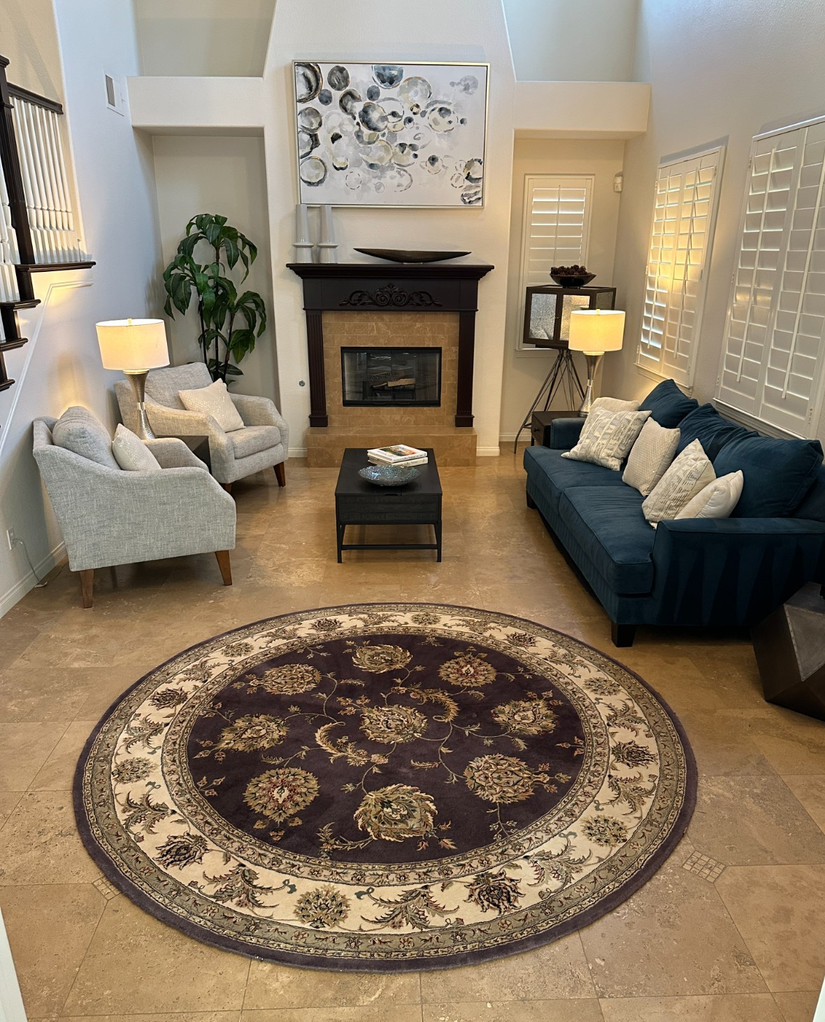 Large 94″ Nourison 2000 2022 LAV Round Lavender Floral Wool Area Rug
