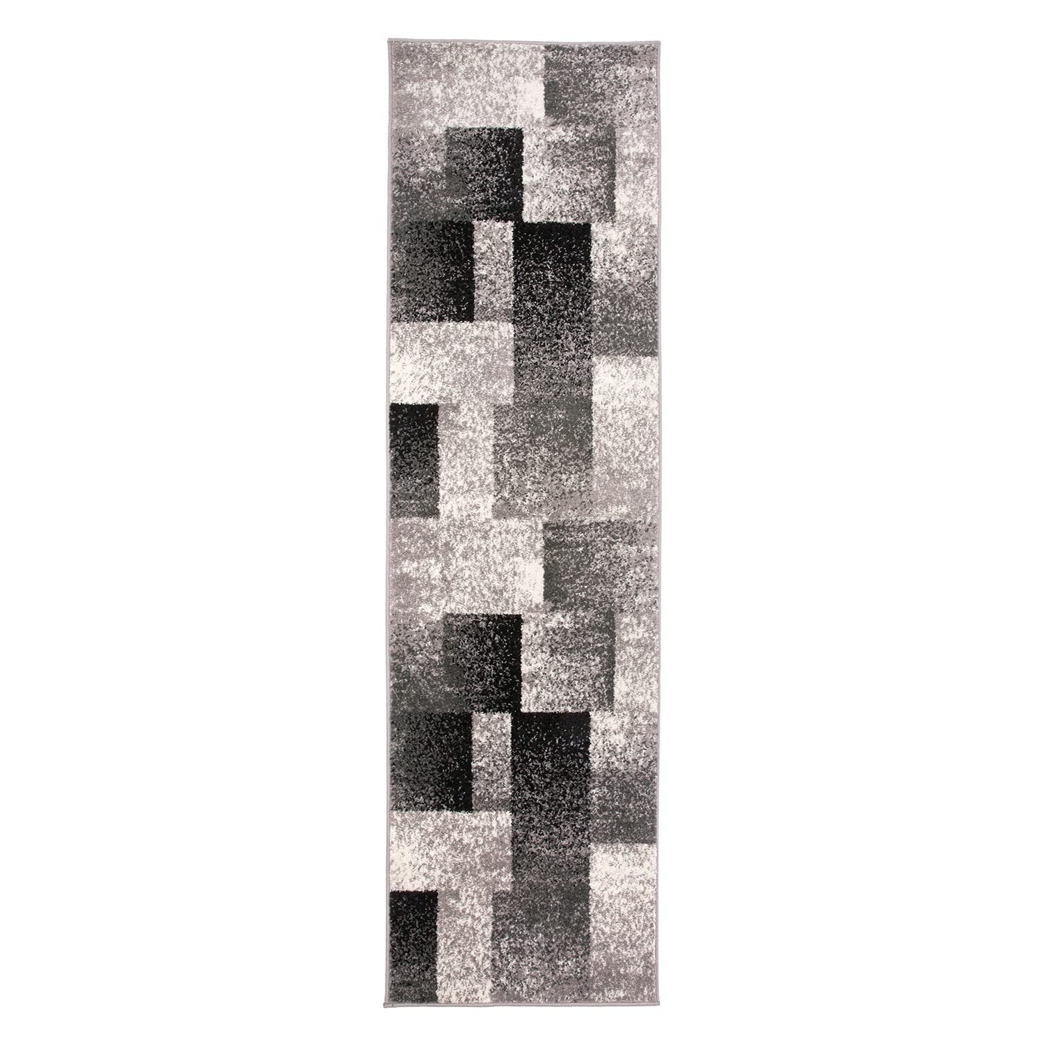 Gray Modern Distressed Boxes Non-Shedding Runner Rug, Durable Low-Maintenance…