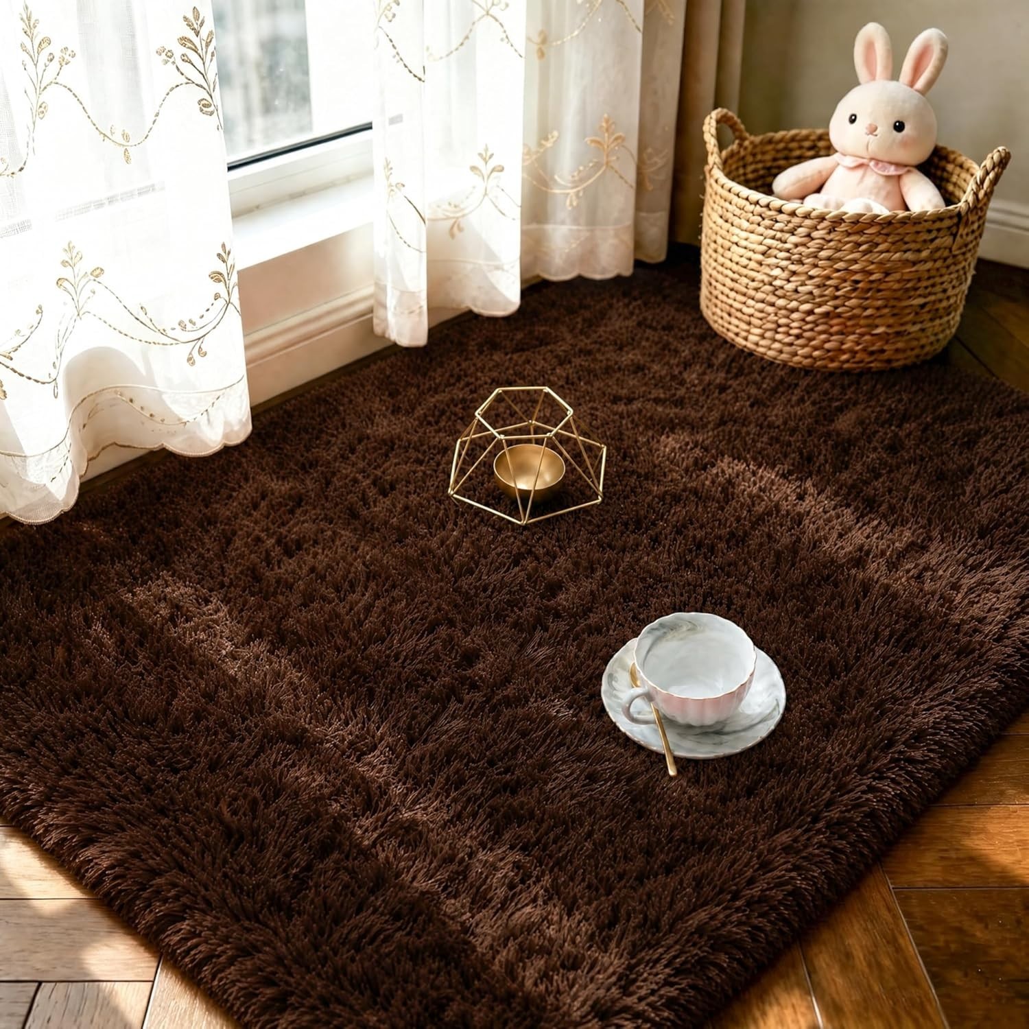 Luxurious 2×3 Feet Fluffy Brown Area Rug – Ideal for Living Room & Home Decor