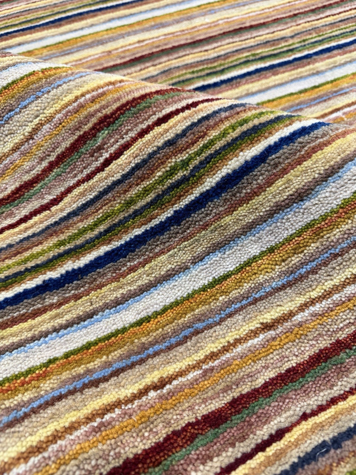 Striped Handmade 100% Wool Rug 6×8 ft Multicolored Loom Knotted