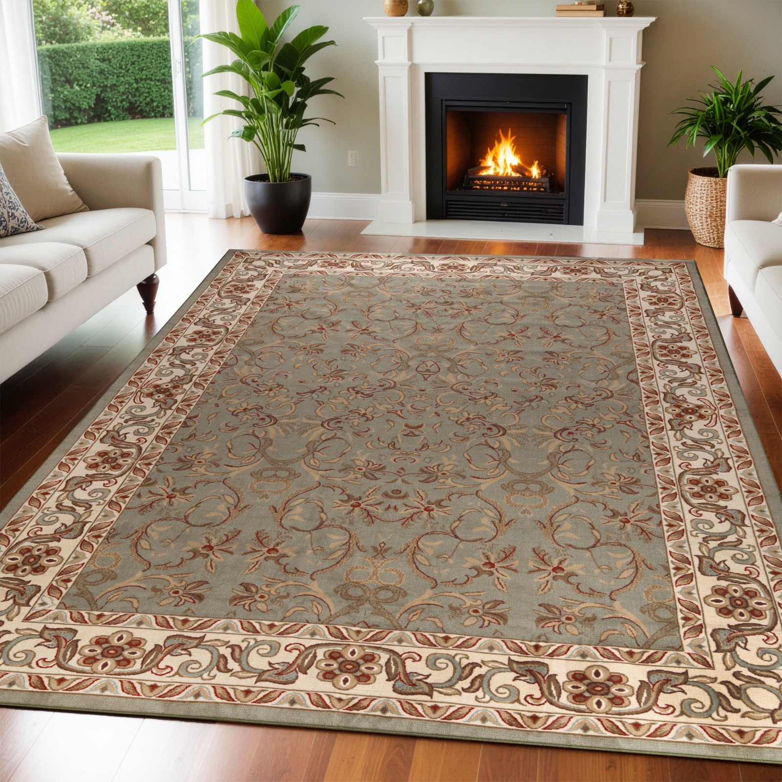 Traditional Scroll Floral Colorfast Runner Rugs Stain & Moth Resistant Area Rug