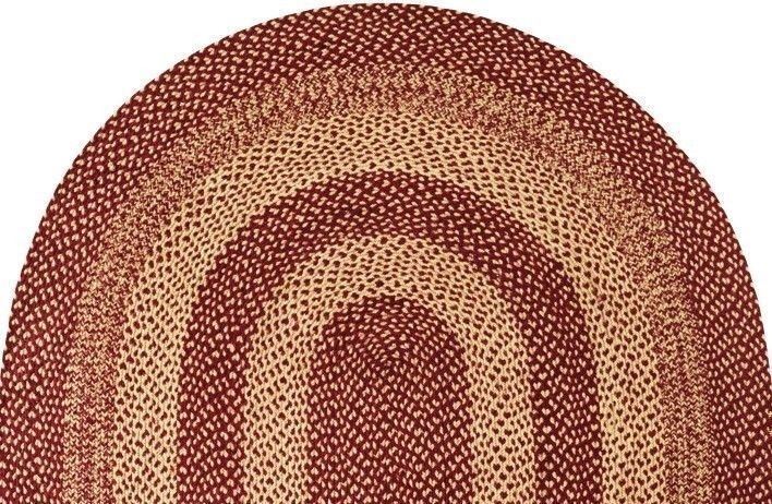 Eco-Friendly Oval Braided Rug Burgundy Tan Country Farmhouse with Non-Slip Pad