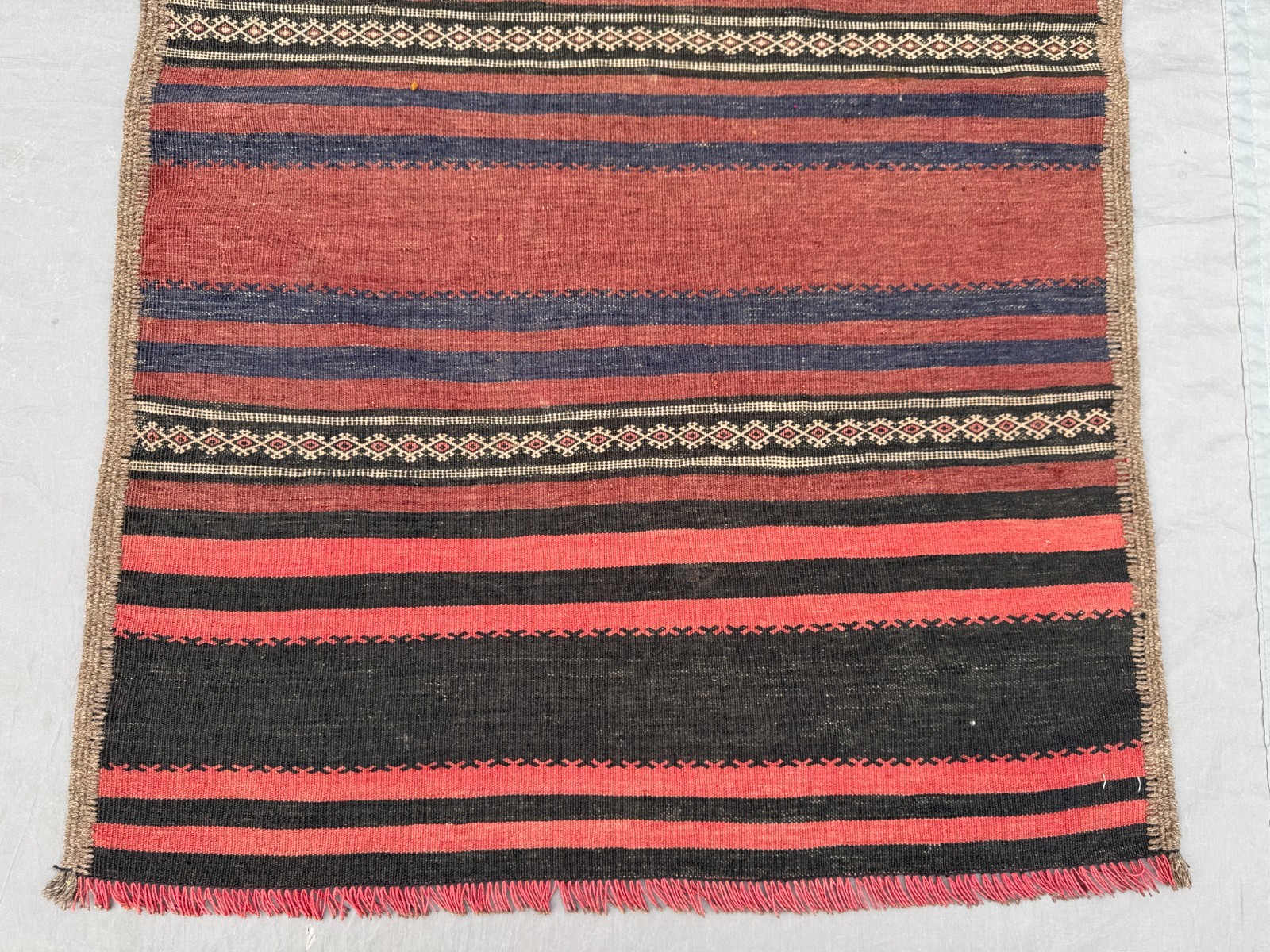 2’9 x 5’9 Ft Vintage Afghan Tribal Kilim Runner – Fine Striped Flatweave Red Rug