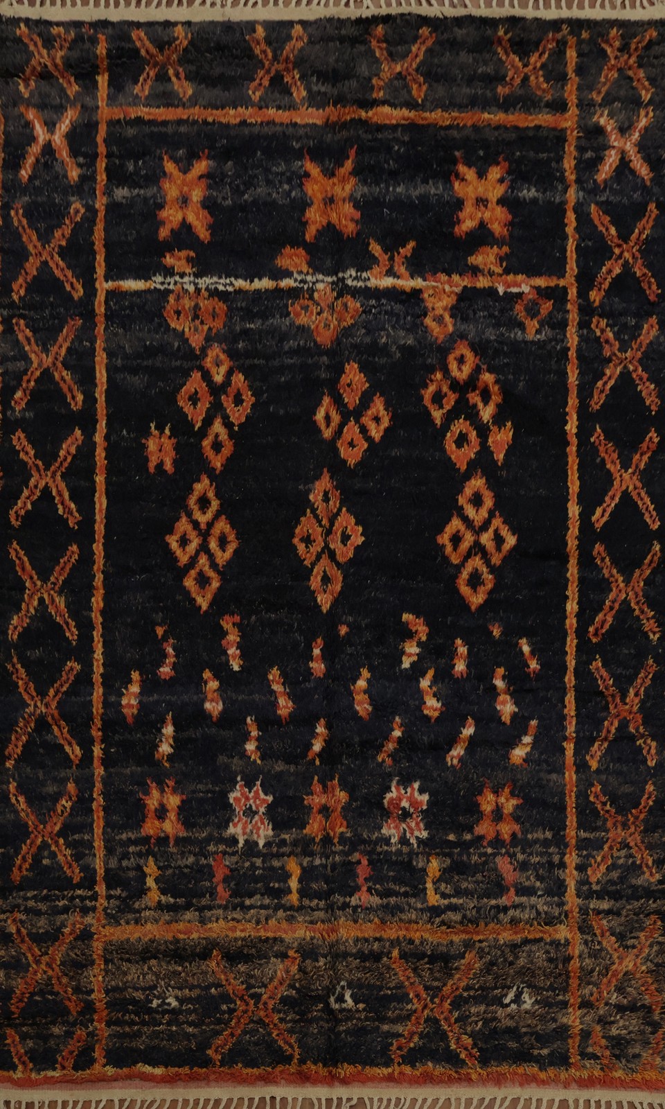 Navy Blue Plush Moroccan Area Rug 7×11 Ft Geometric Blue Handmade Wool Carpet