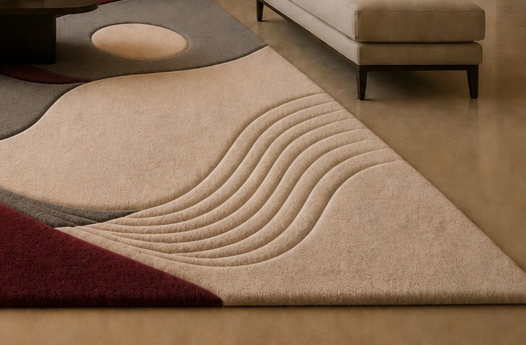 Hand Tufted Burgundy Abstract Wool Area Rug Mid Century Modern Carpet Custom Siz
