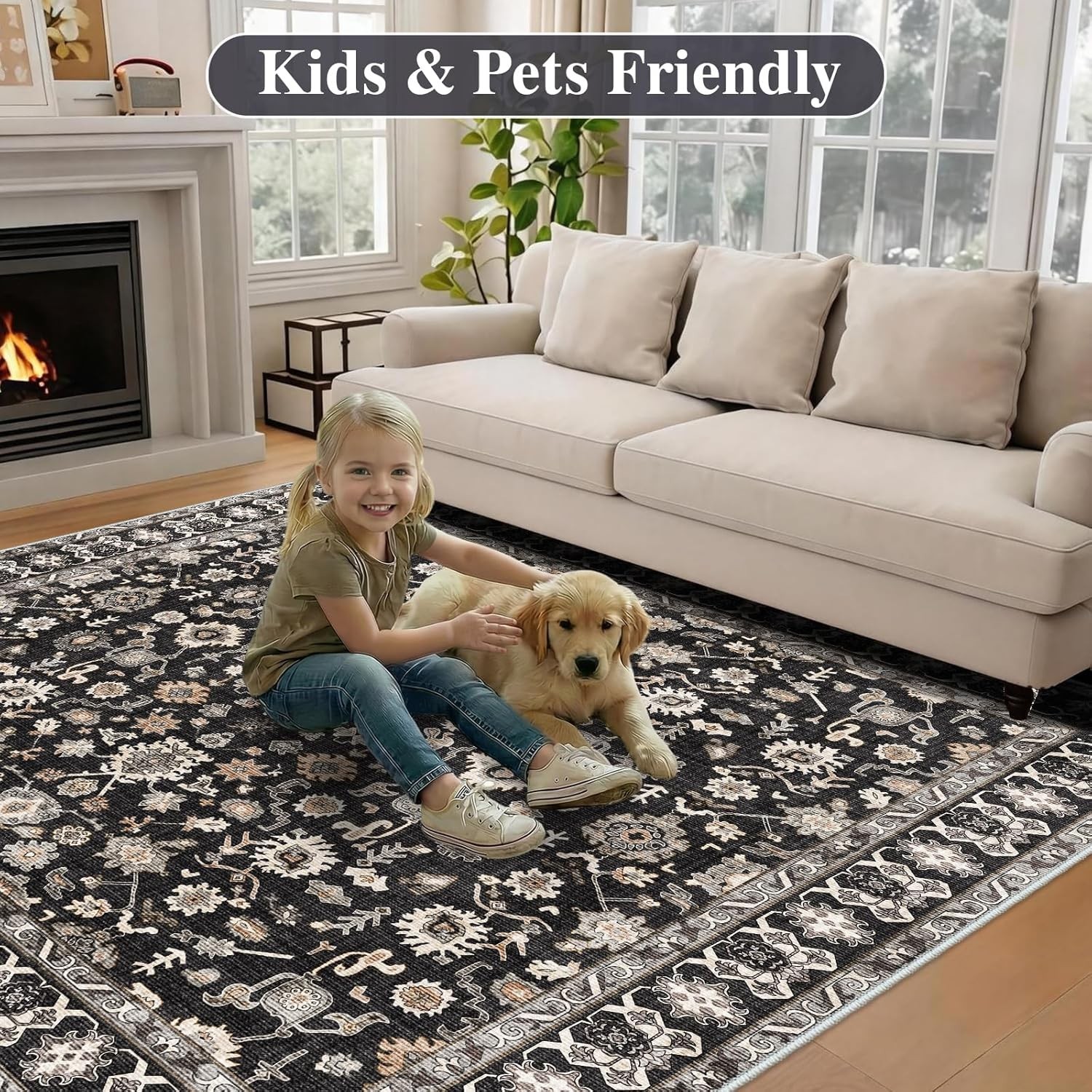 Square 4×4 Rug Entryway: Non Slip Machine Washable Indoor Carpet for Entry Ki…