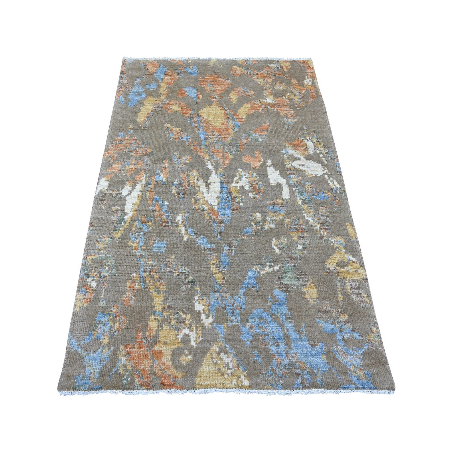 3’8″x5’10” Brown Whimsical Collection Modern Design Hand Knotted Wool Rug 21088