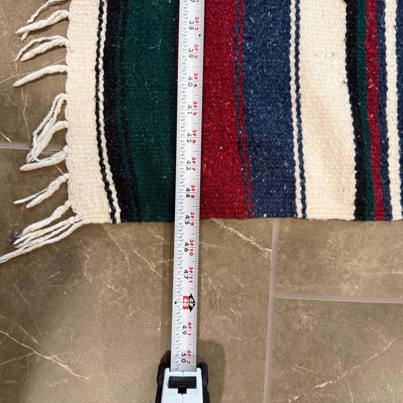 Vintage Mexico Tapestry Serape Blanket Cream Eagle Snake Striped Rug 77 x 48