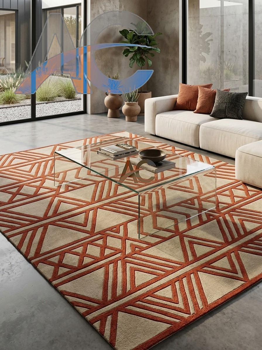 Hand-Tufted Wool Rug- Geometric Tribal Pattern Area Carpet Living Room Rug