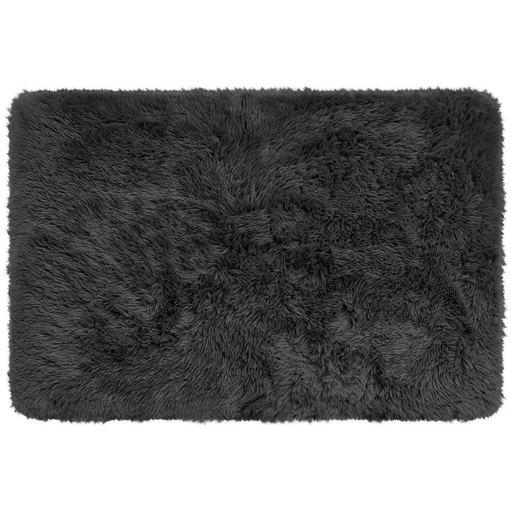 Solid Black Fluffy Shag Faux Fur Area Rug 36 x 56 Inches