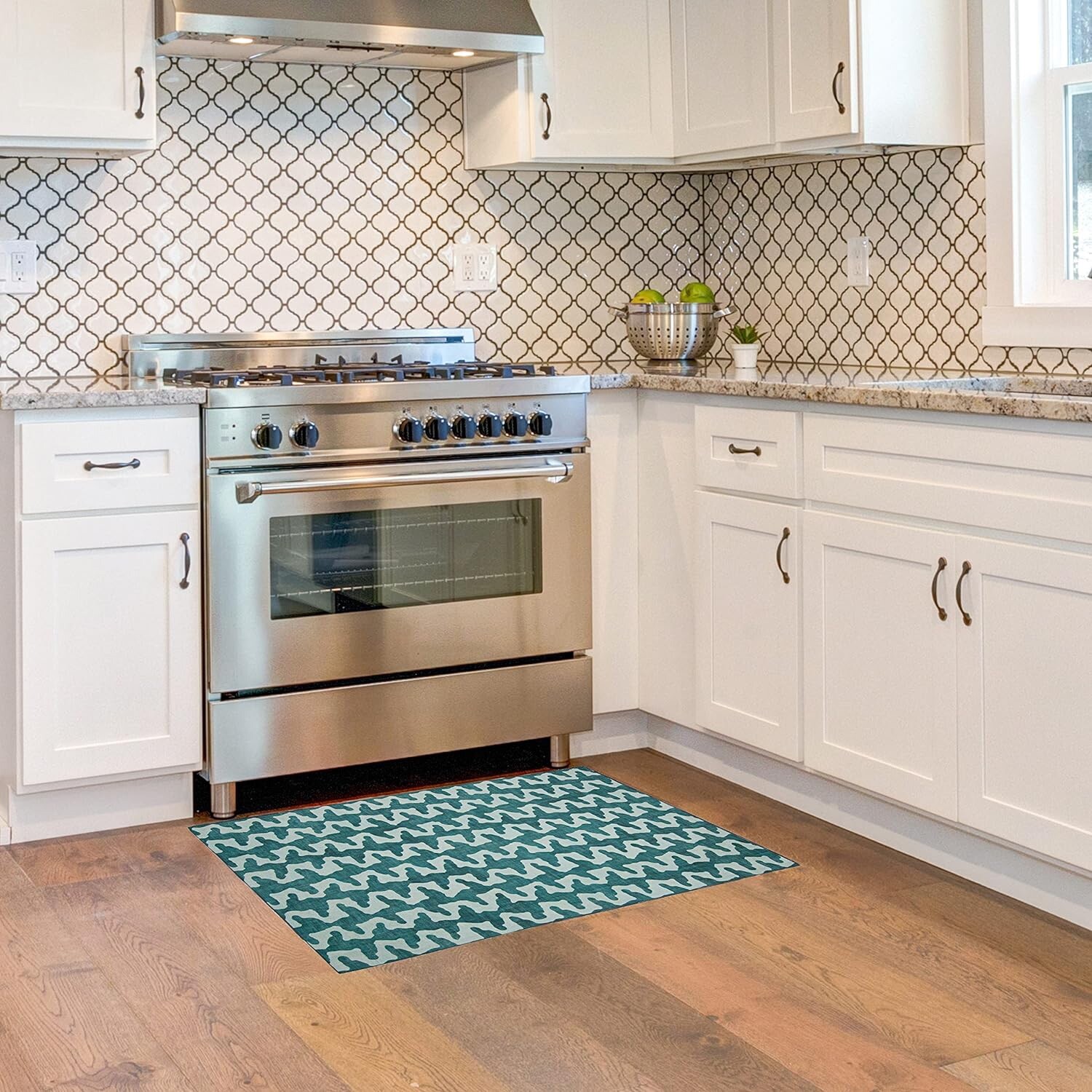Area Rug Carpet Indoor Outdoor Mat Washable Monterey Aqua&Green 2’×3′