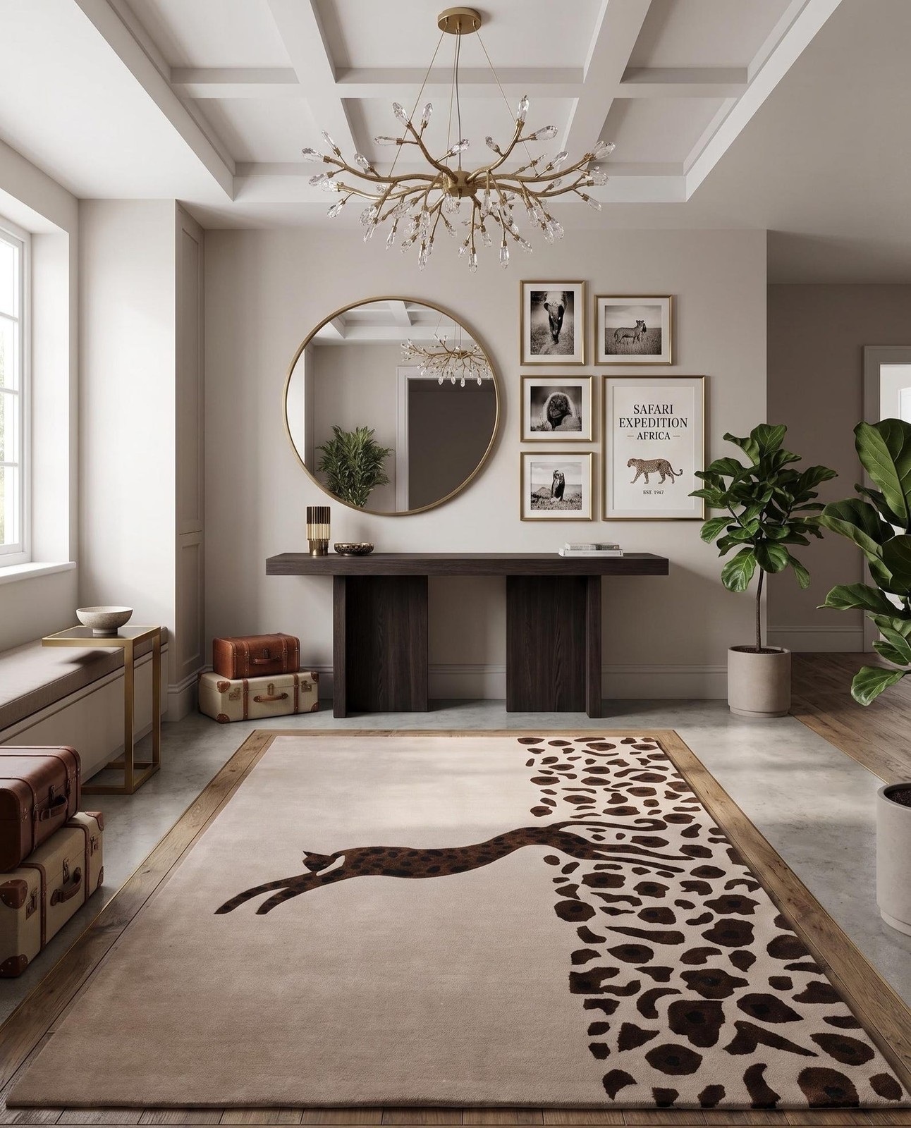Hand Tufted Leopard Print Area Rug – Modern Beige Animal Pattern Carpet
