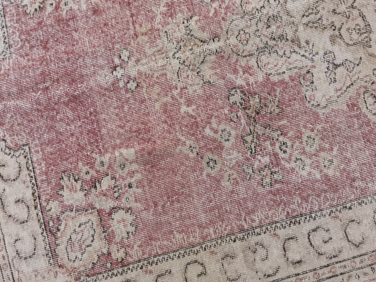 Muted Rose Turkish Rug 6×10 ft Red Vintage Oushak Wool Area Rug Cream Terracotta