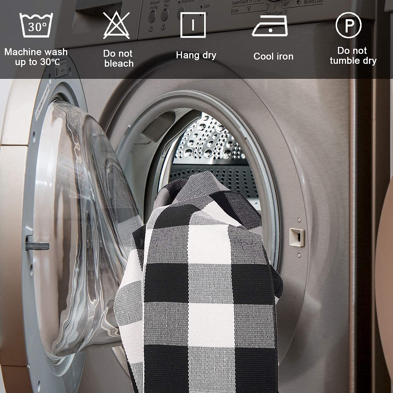 Buffalo Plaid Outdoor Rug 3′ x 5′ Black and White Front Door Mat, Layering Ru…