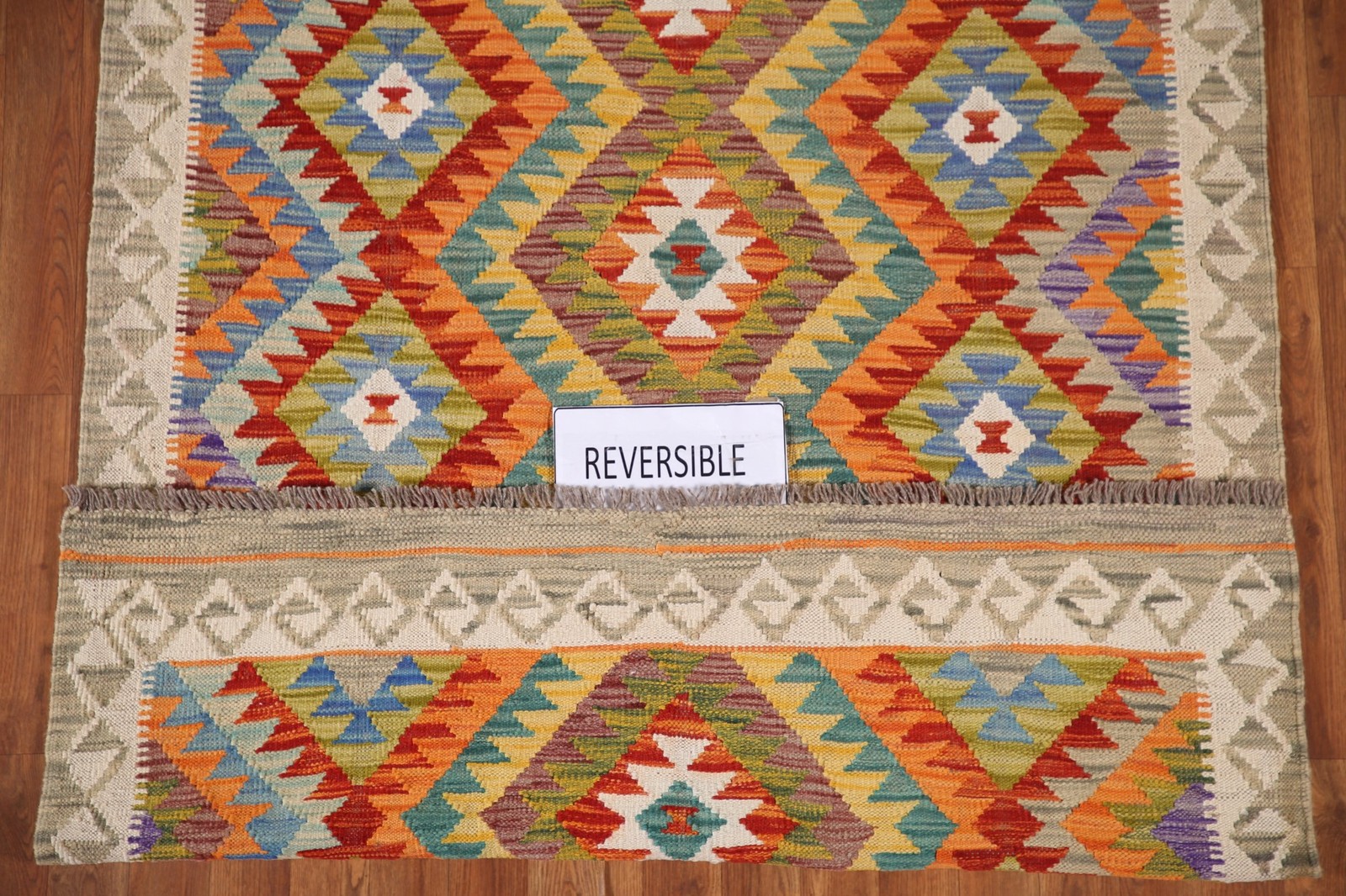 Geometric Wool Kilim Oriental Rug 4×6 South-western Flat-Weave Reversible Carpet