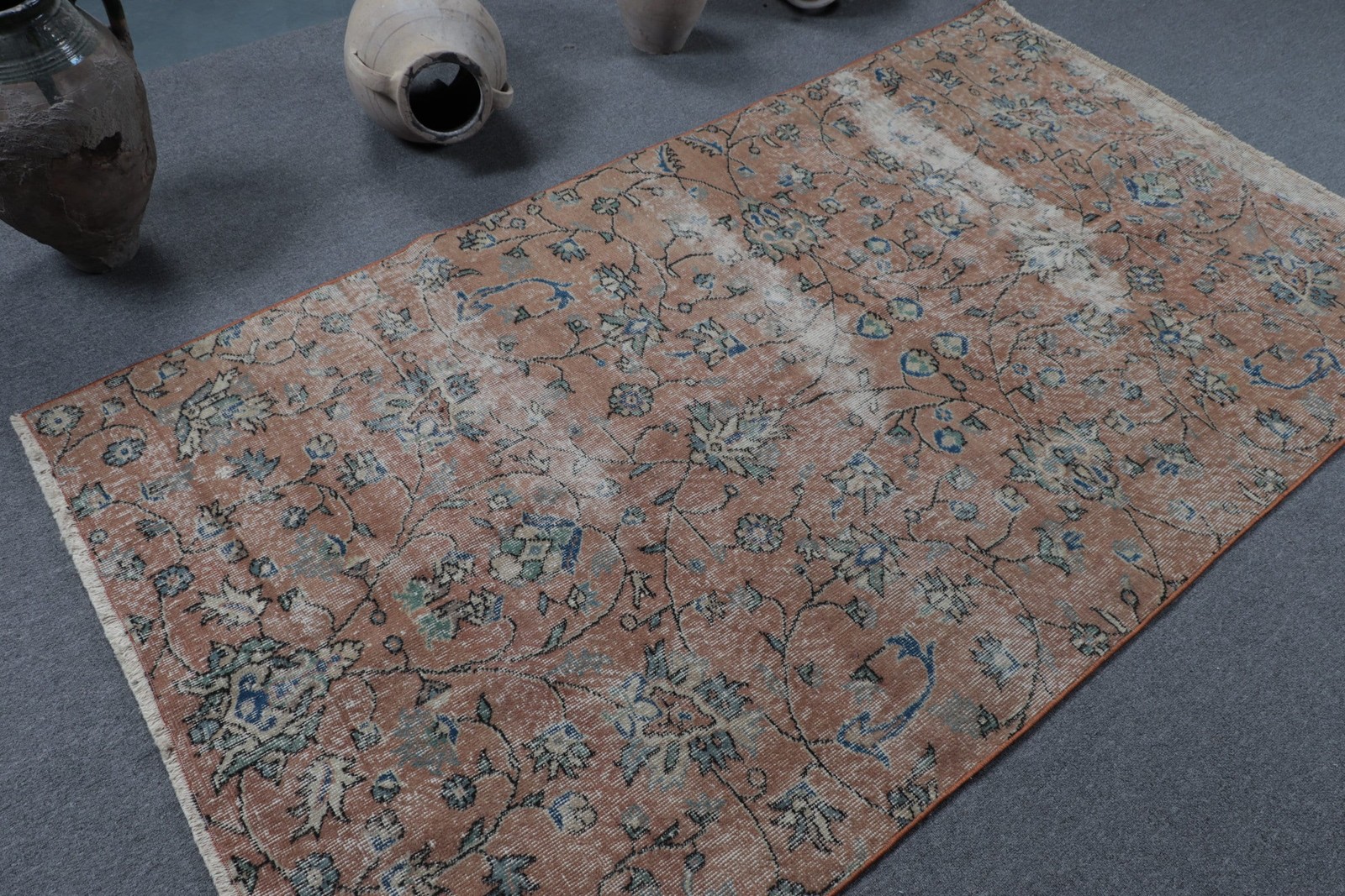 4,2×7,7 ft Turkish Rug, Vintage Area Rug, Brown Blue Oriental Rug