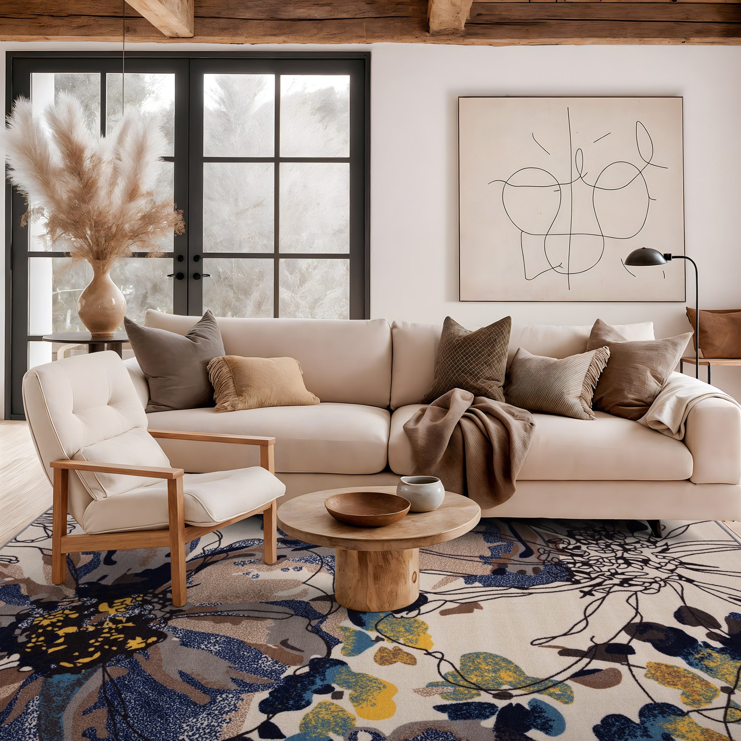 Rugshop Area Rug Modern Bright Flowers Non-Slip Carpet Living Room Rugs 5×7 Rugs