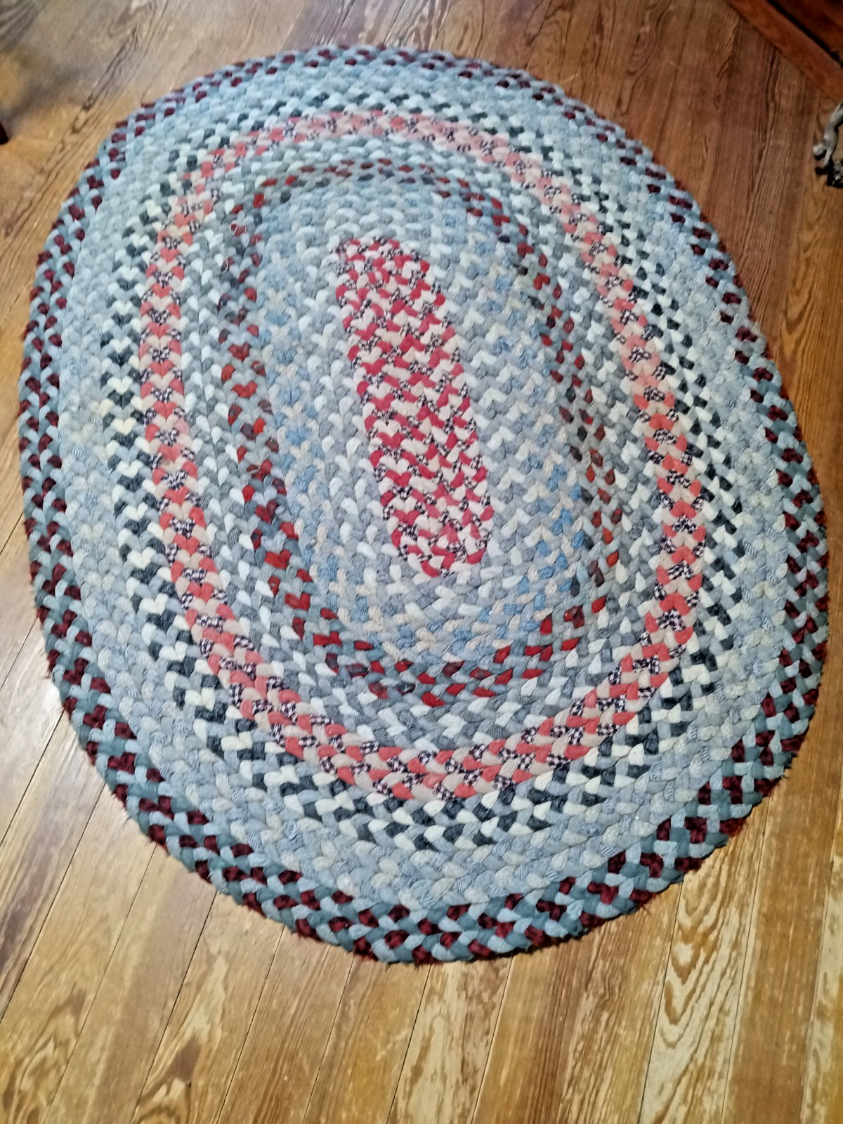Vintage Handmade – Hand Stitched WOOL Oval Braided Rug, 56″ x 42″