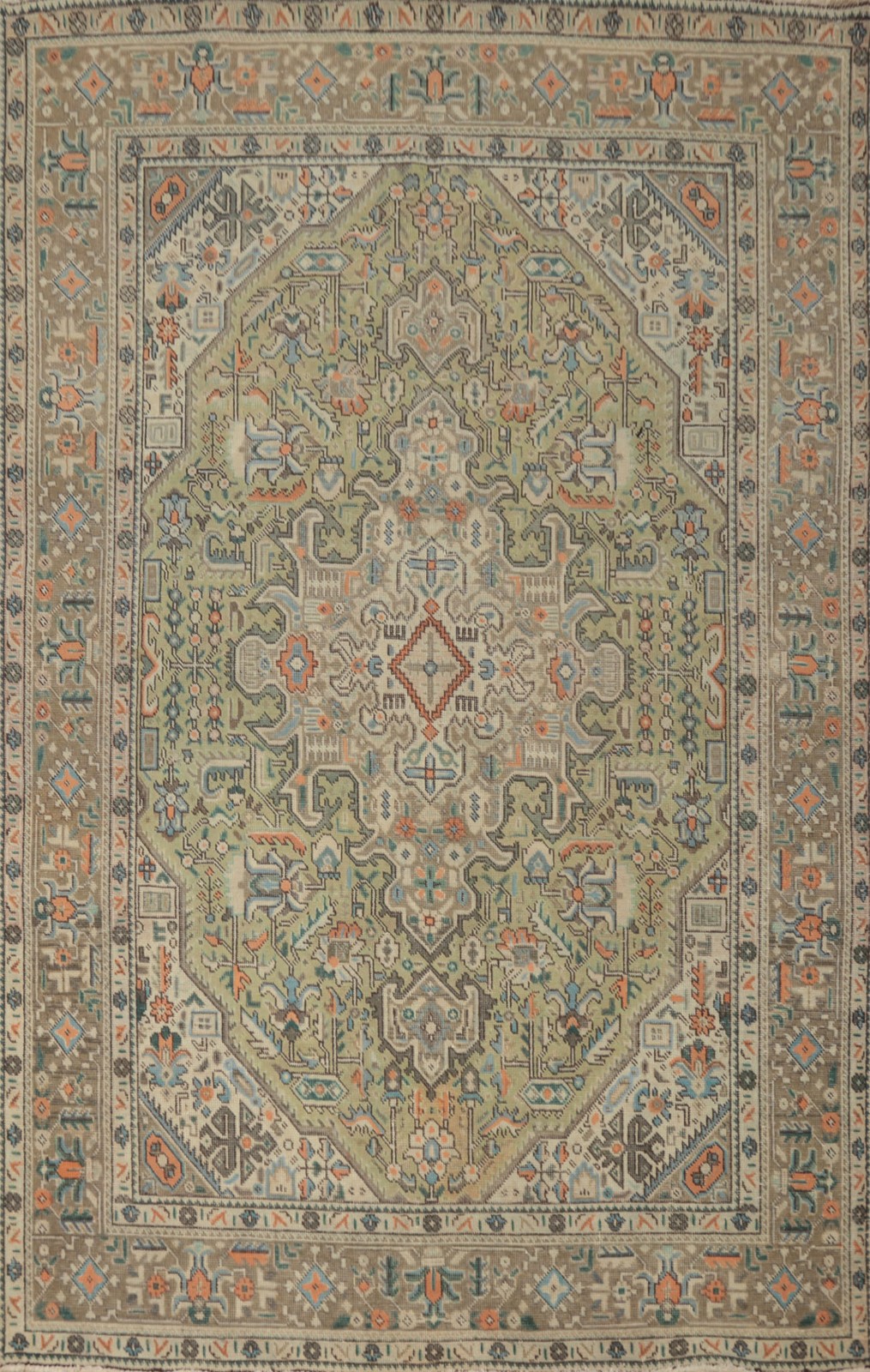 Traditional Rug 6×9 with Intricate Border & Medallion Design Green Carpet