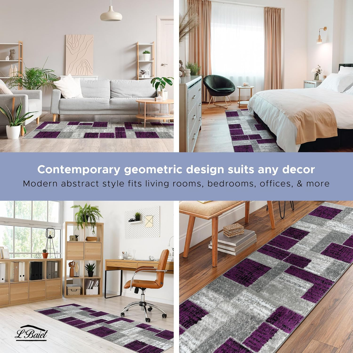 Verena Geometric Area Rug Purple Grey 8′ X 10′ Large Area Rugs Carpet for Living