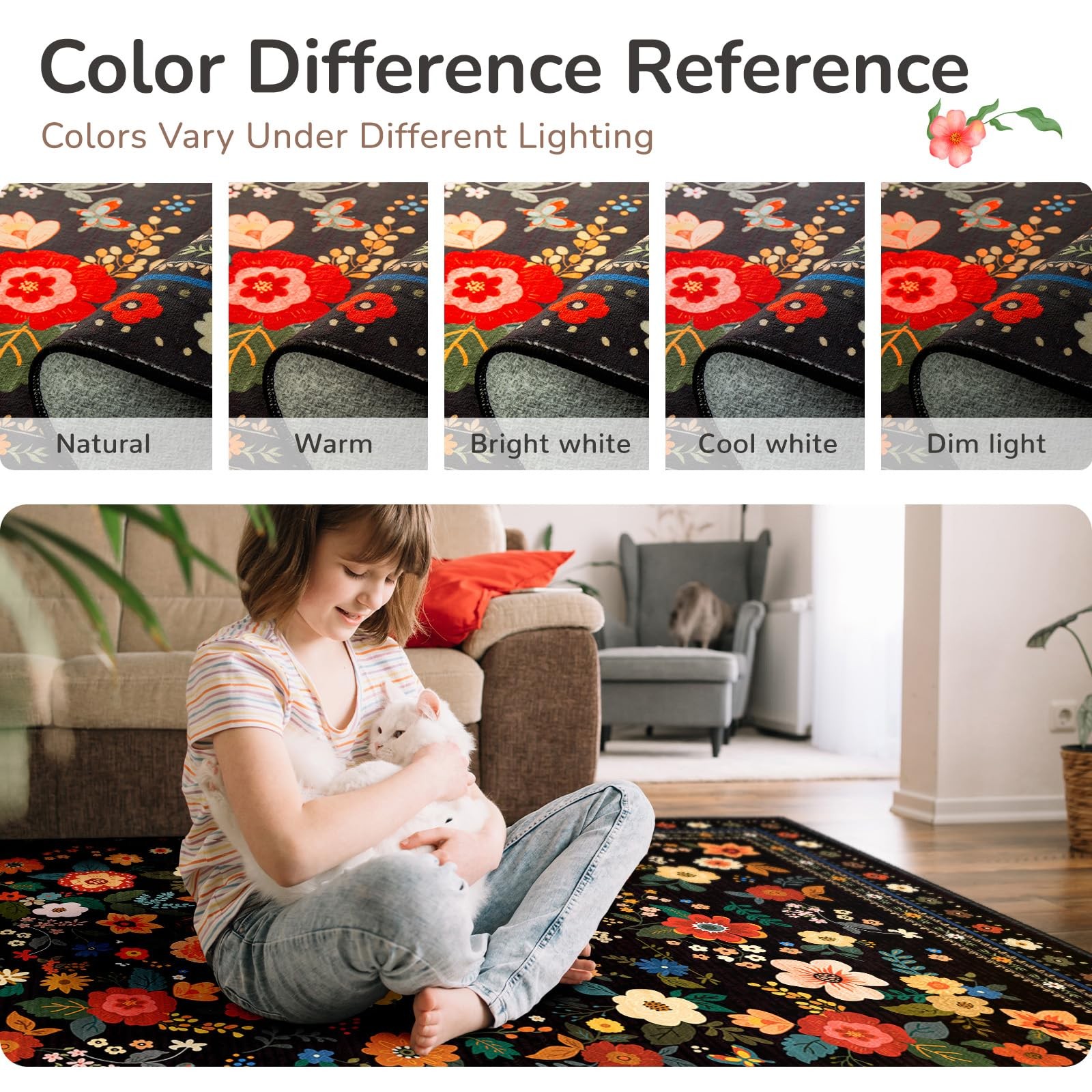 Best 5×7 Area Rugs for Living Room Vacuum-Friendly Machine Washable Rug Flower