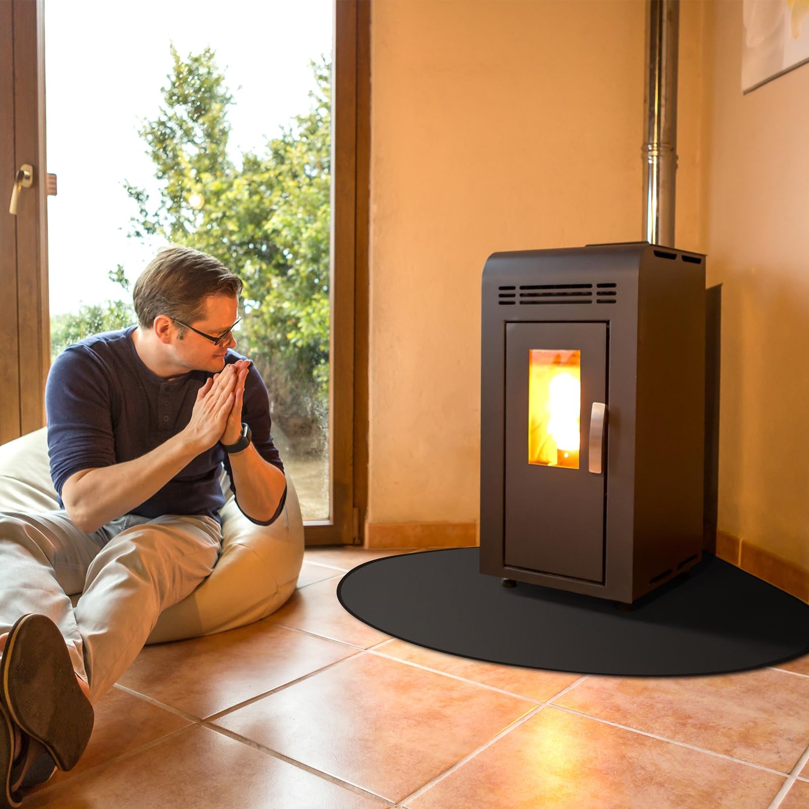 FLASLD Wood Burning Stove Pad Fire Pit Mat Under Grill Fireproof Corner