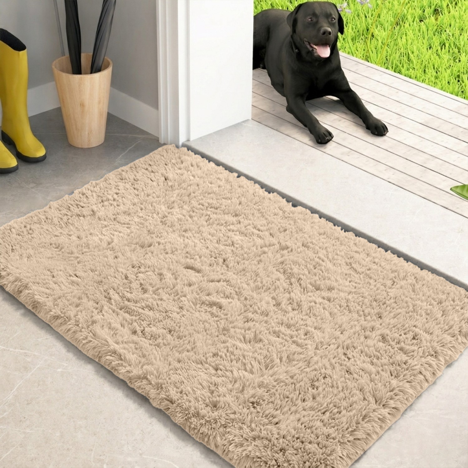 Anti Slip Shaggy Rug Fluffy Entrance Door Mat Dirt Trapper Rugs Washable Carpet