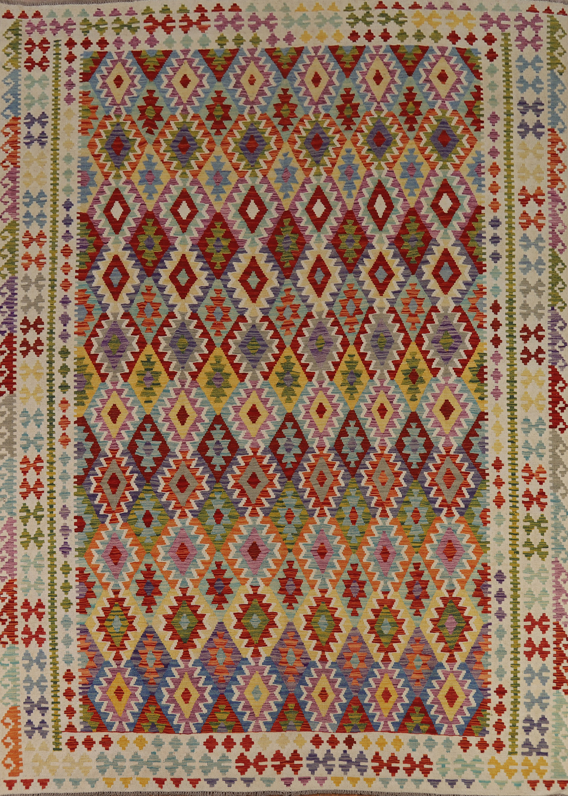 Kilim Kelim Handmade Rugs Flatweave Vibrant Geometric Wool Carpet 9×11 ft