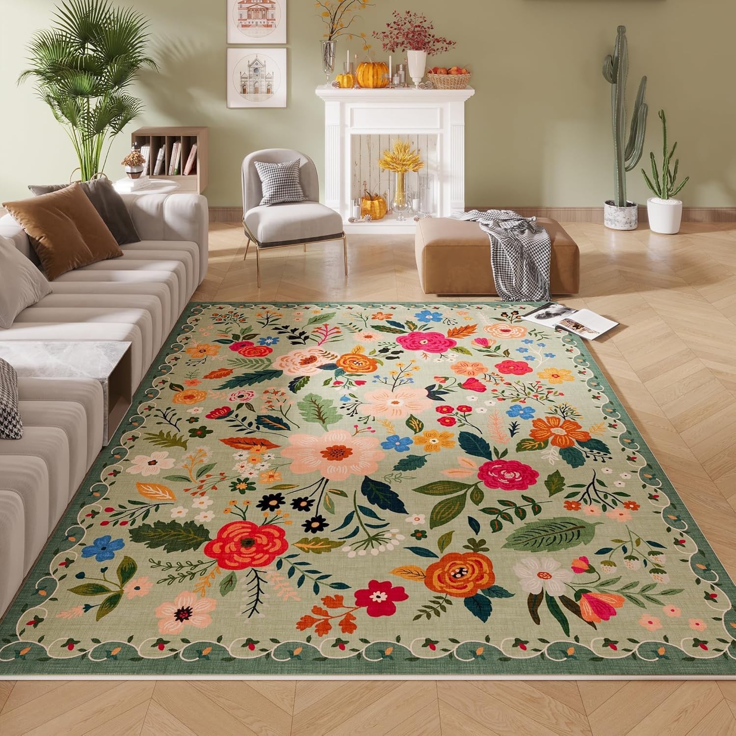 Eco-Friendly Washable Boho Floral Area Rug