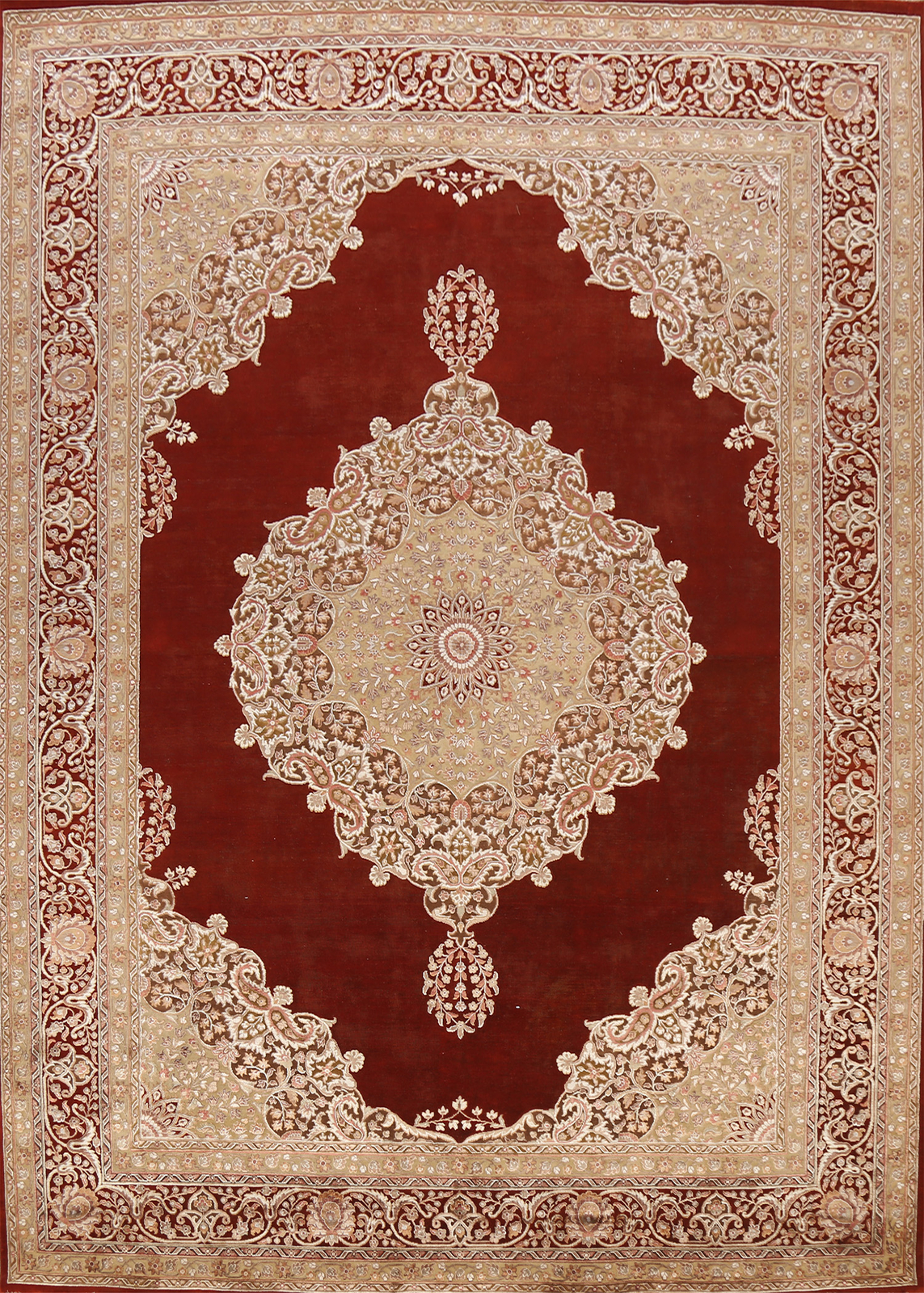 Red Floral Traditional 9×11 ft Area Rug Hand-knotted Living Room Rug
