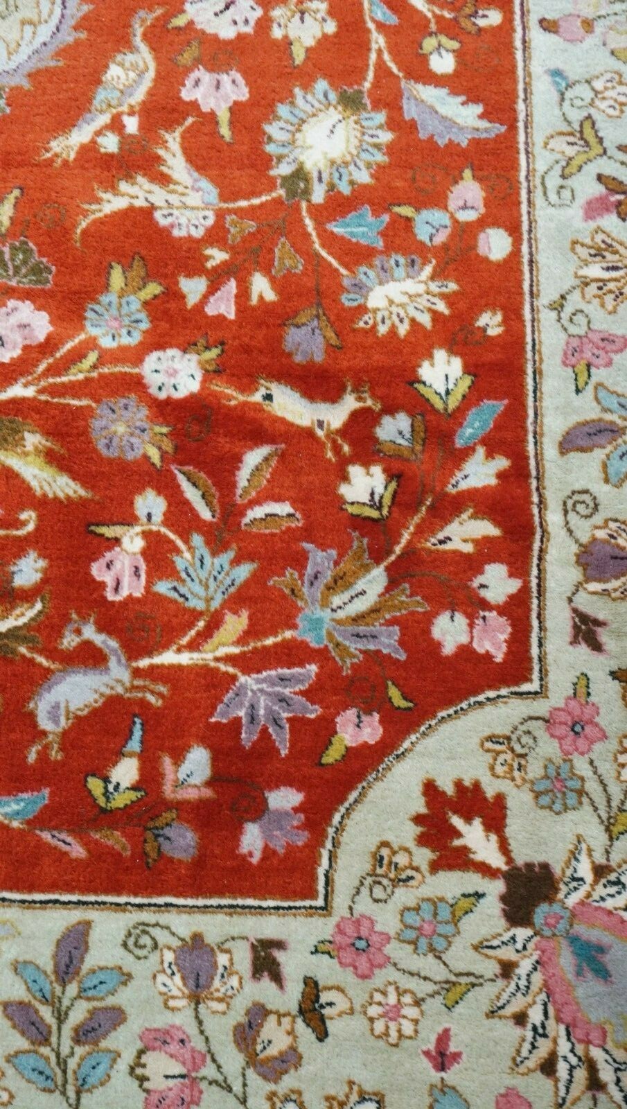 10′ x 13′ Fine Tabrizz Hand-Knotted Wool Birds Animals Oriental Rug Excellent