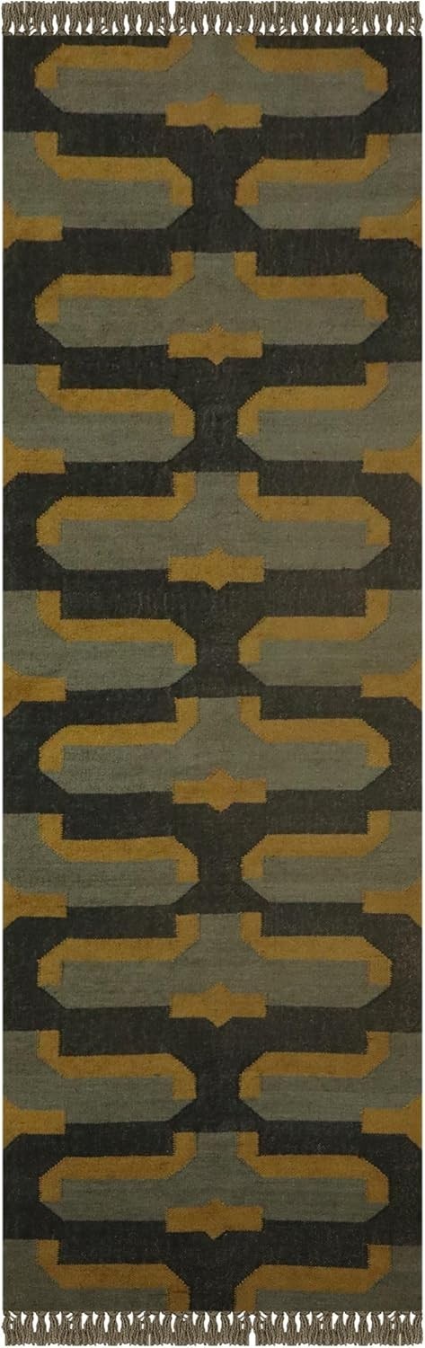 Modern Color Gray & Yellow Mustard Handwoven Natural Kilim Wool Jute Area Rug
