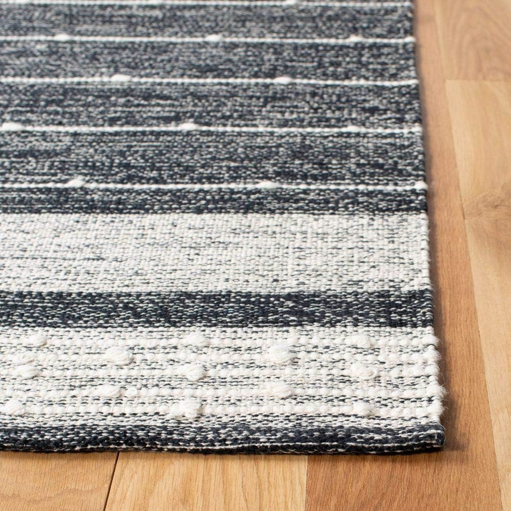 8′ x 10′ Black/Ivory Striped Handmade Cotton Area Rug
