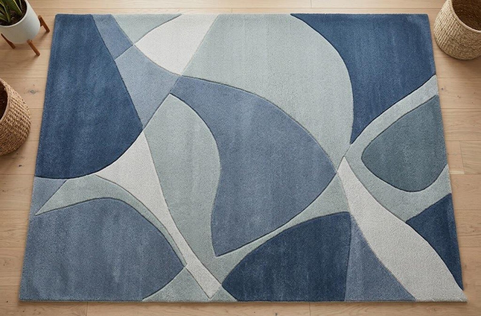 Modern Abstract Blue Rug, Luxury Handmade Tufted, Modern Designer Area Carpet