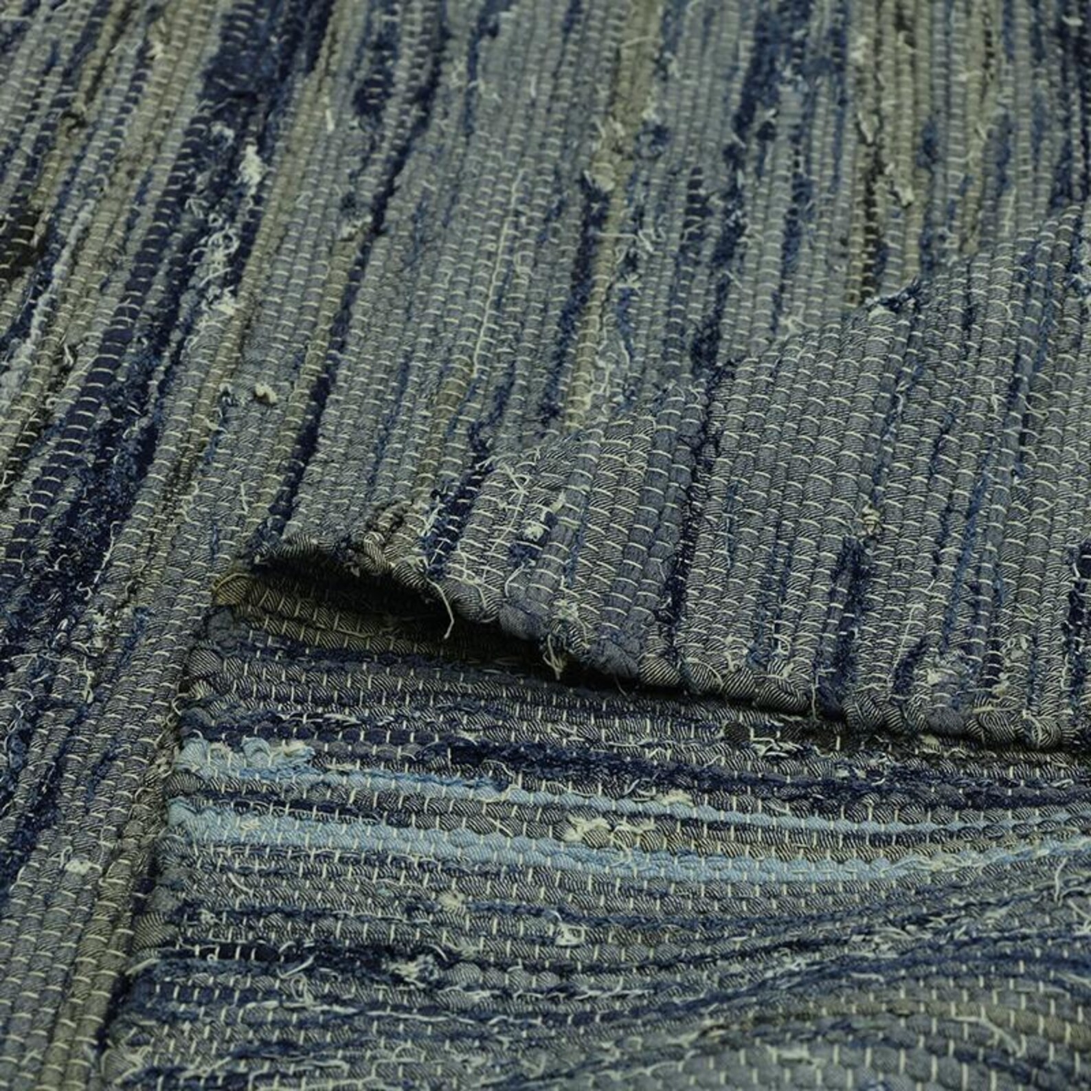 Hand Knotted Cotton Moroccan Rug Color dark blue, green, and gray. Design Carpet