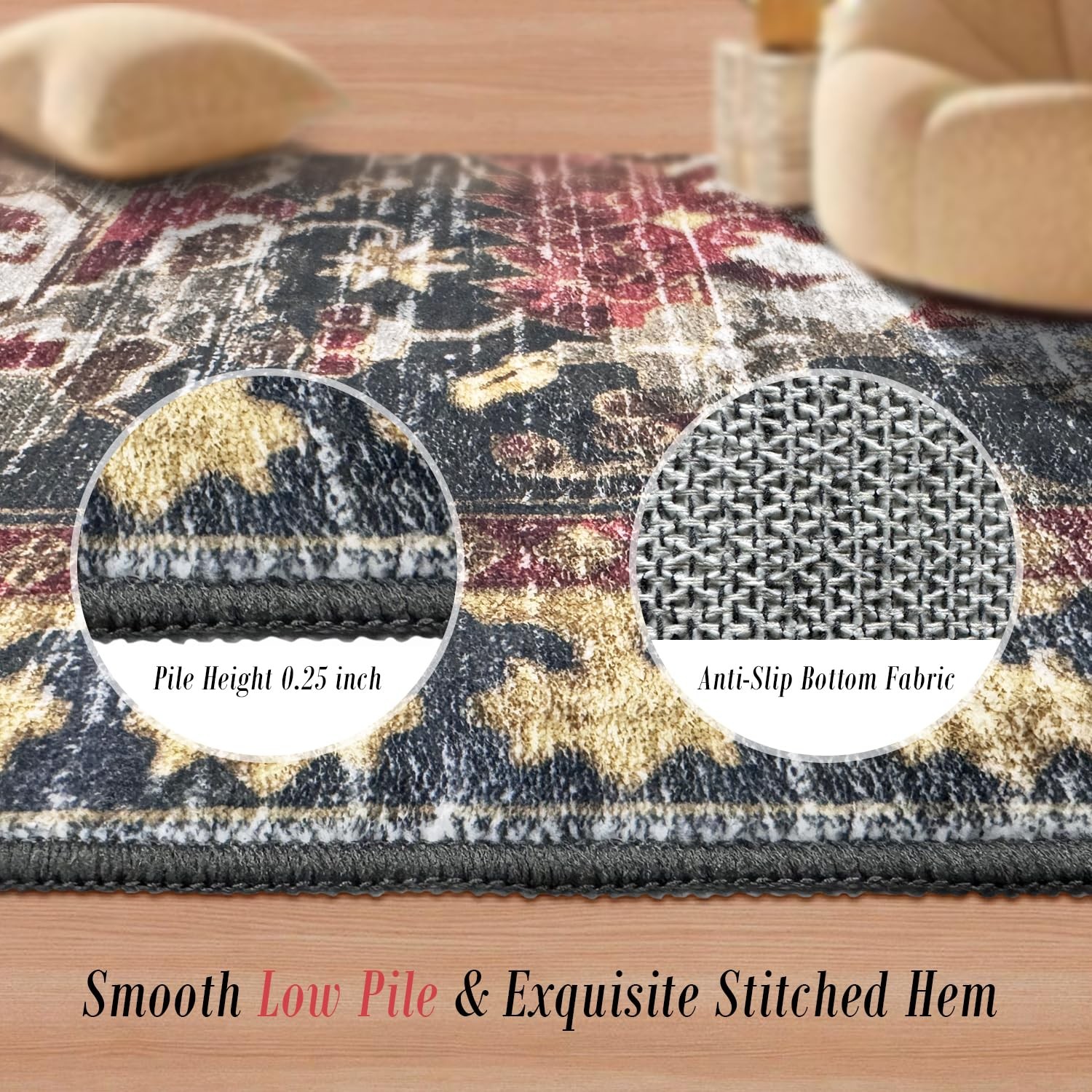 RUGSURE Washable Area Rugs – Perfect for Living 5′ x 7′ (Rectangular), Rust