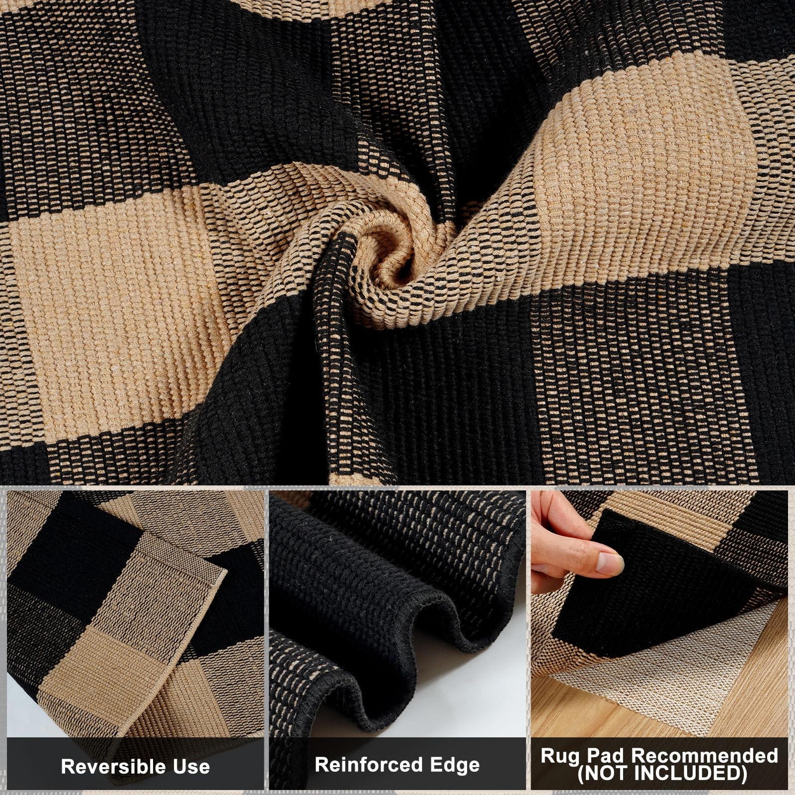 LEEVAN Buffalo Plaid Outdoor Door Mat, Washable Checkered Layering Rug