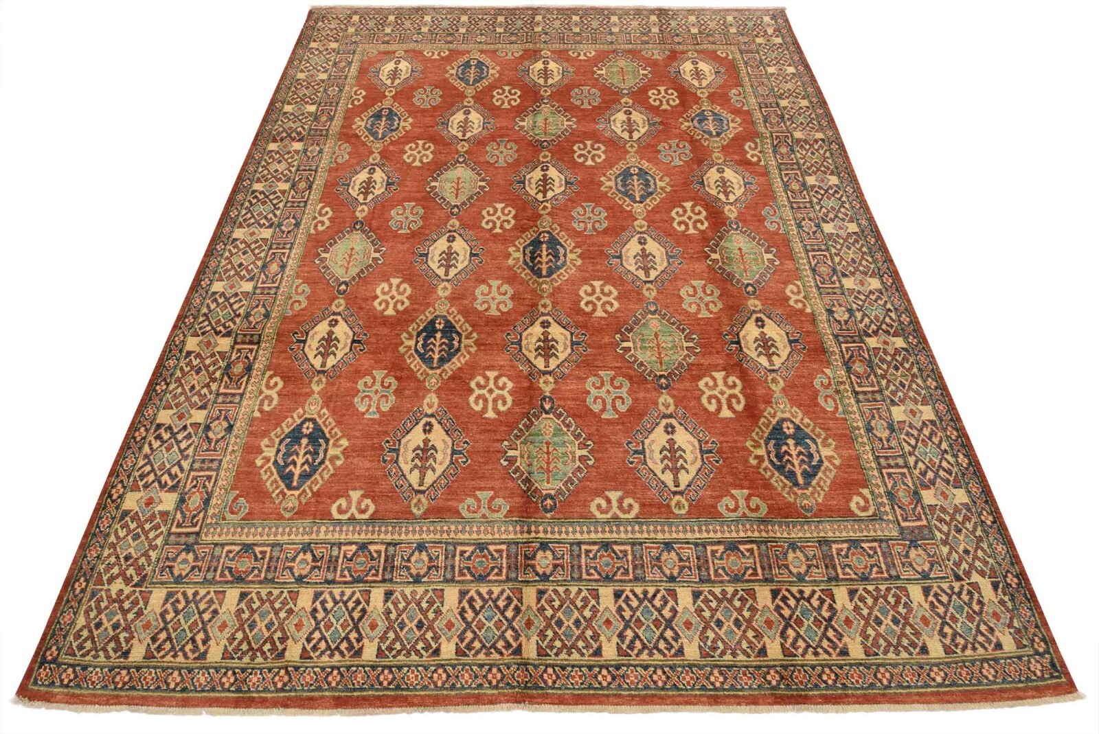 Geometric Kazak Carpet 8’9” x 11’4” Red Wool Tribal Hand-Knotted Oriental Rug