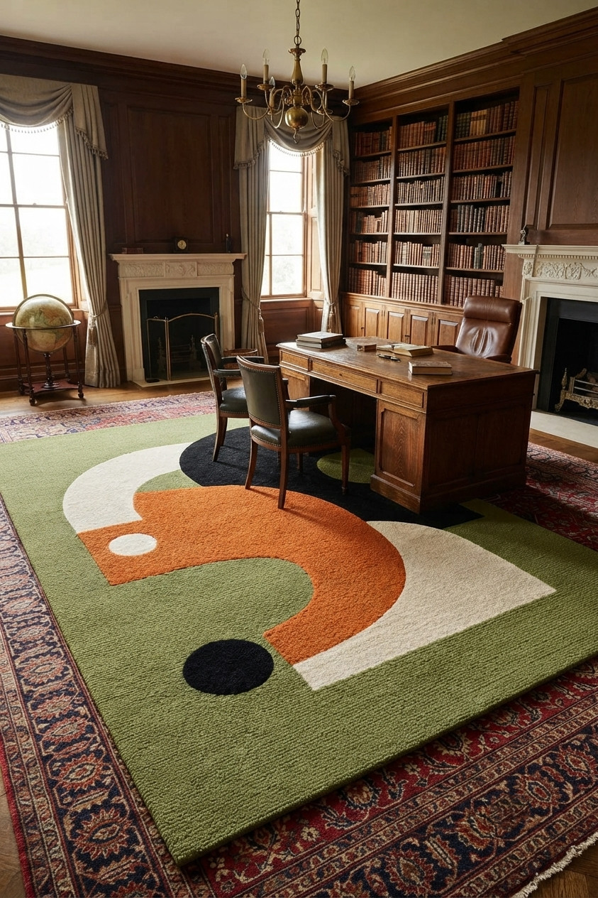 Hand Tufted Wool Area Rug Modern Abstract Cut Loop Pile Green Living Room Rug