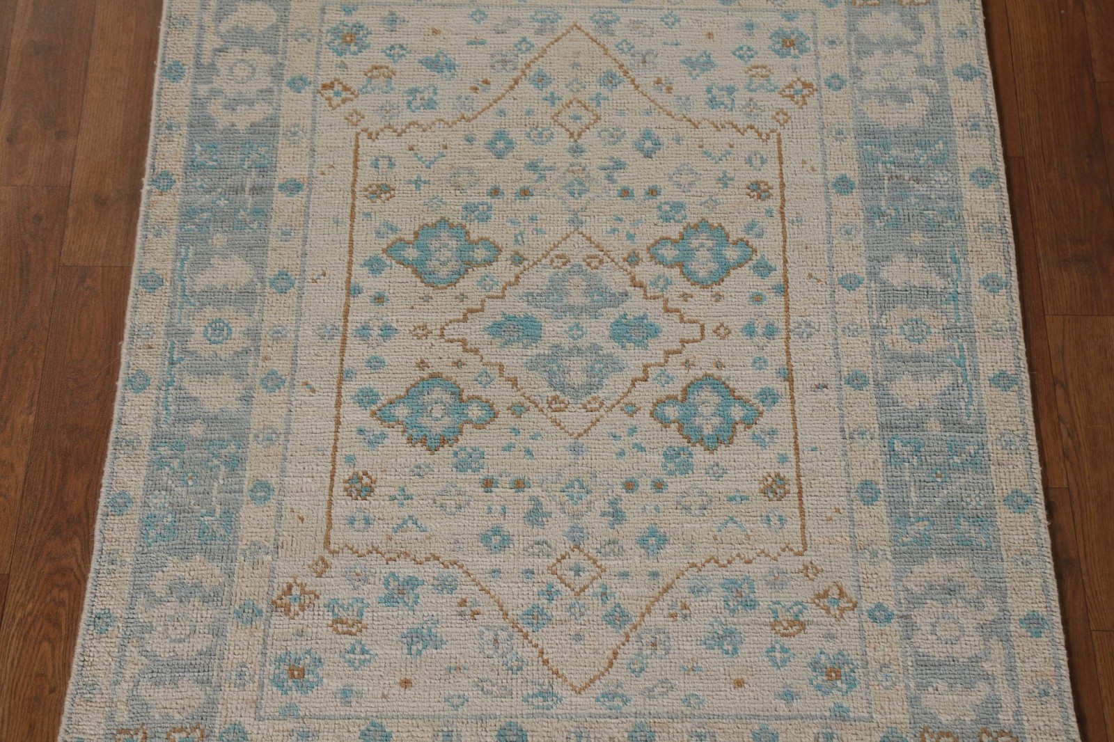 Oushak Turkish Foyer Rug 3×4 Vegetable Dye Hand-knotted Wool Geometric Pattern