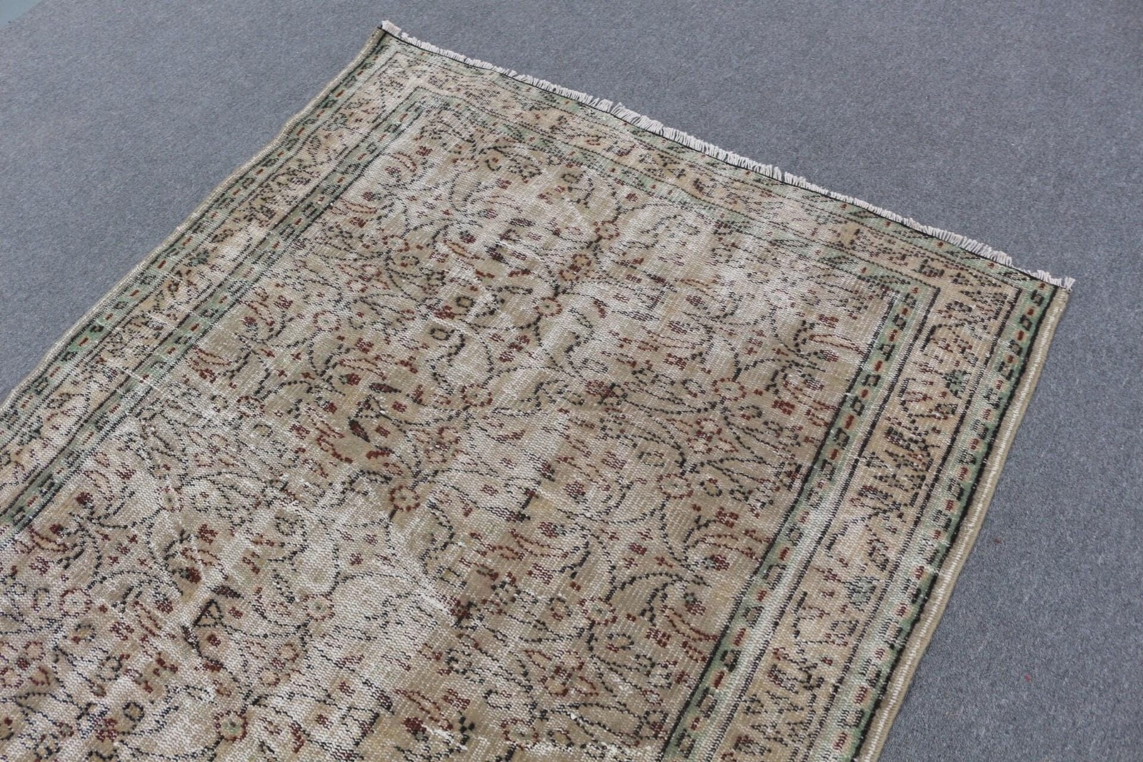 4,7×6,9 ft Turkish Rug, Rug, Brown Striped Rug Wool