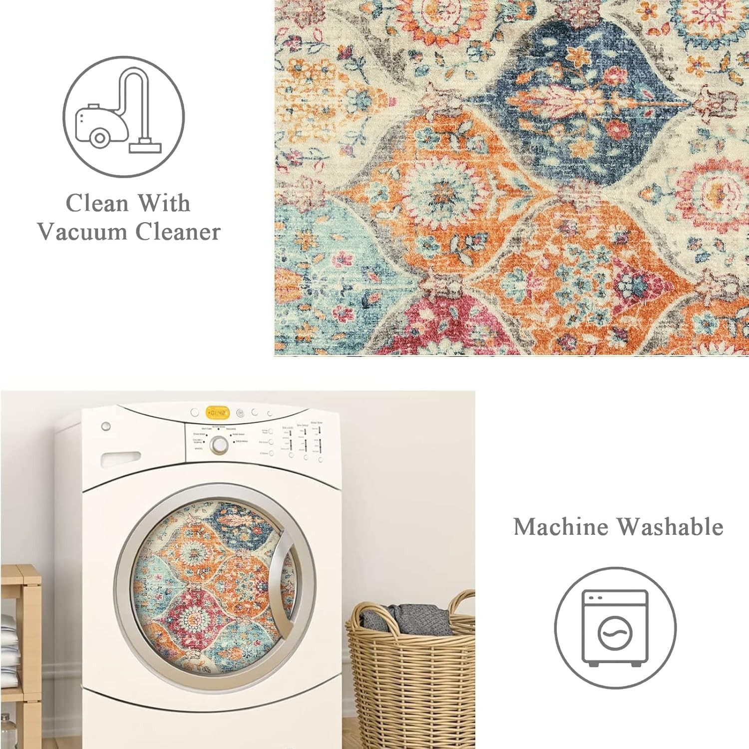 4×6 Moroccan Area Rug, Soft Faux Wool with Vintage Charm – Easy Care and Safety