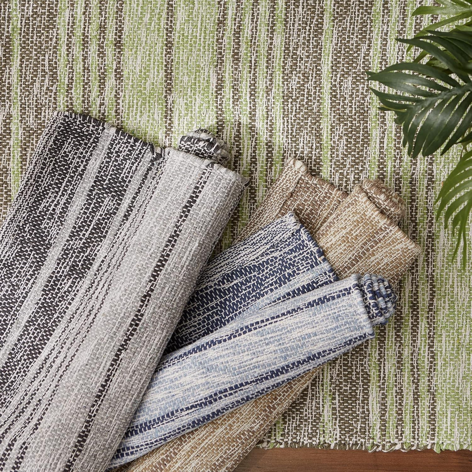 Woven Rag Rug Collection Recycled Yarn Variegated Rustic Stripe, 2X3′, Stone