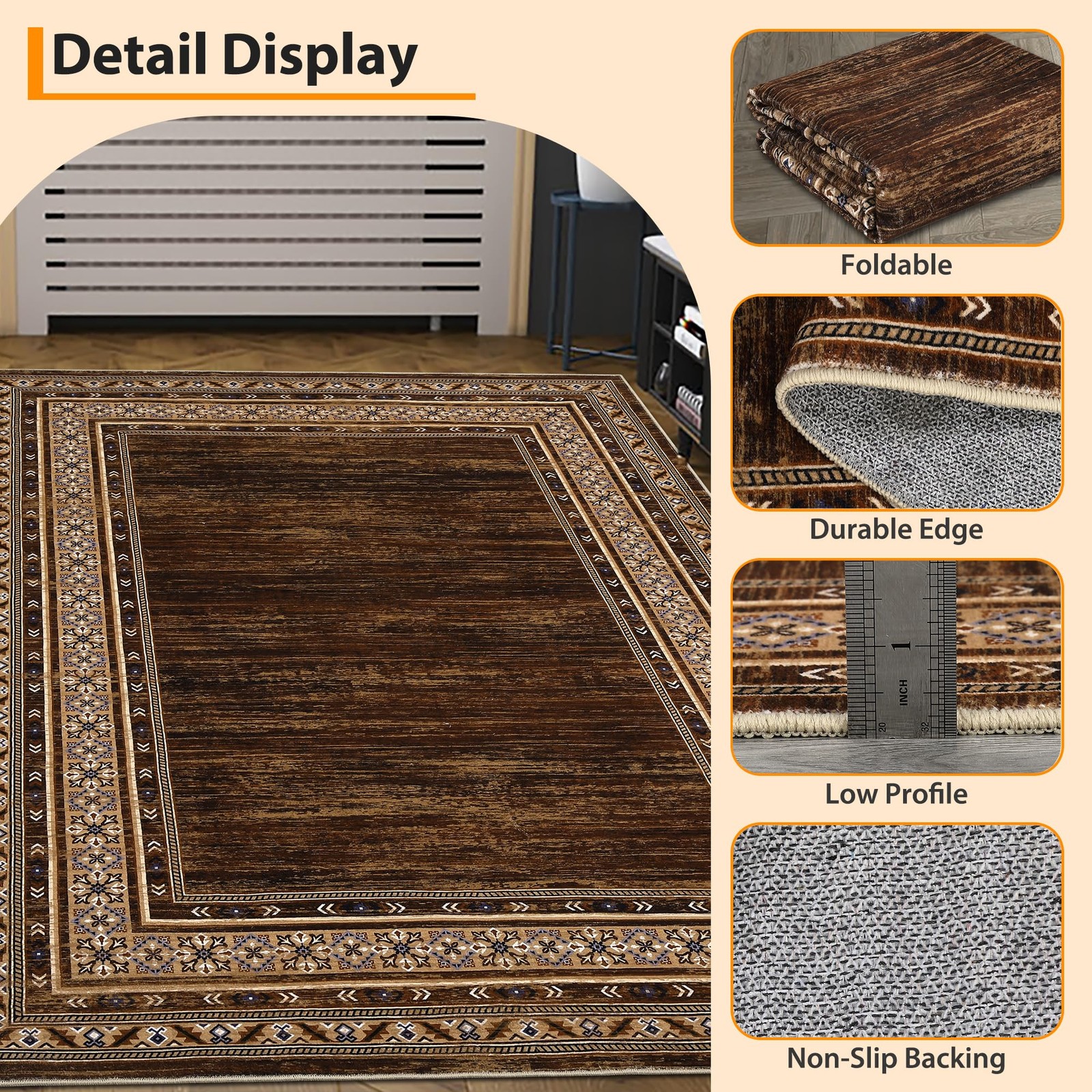 Milleloom Modern Solid Area Rug 5X7 Washable Non Slip Neutral Rugs For Living