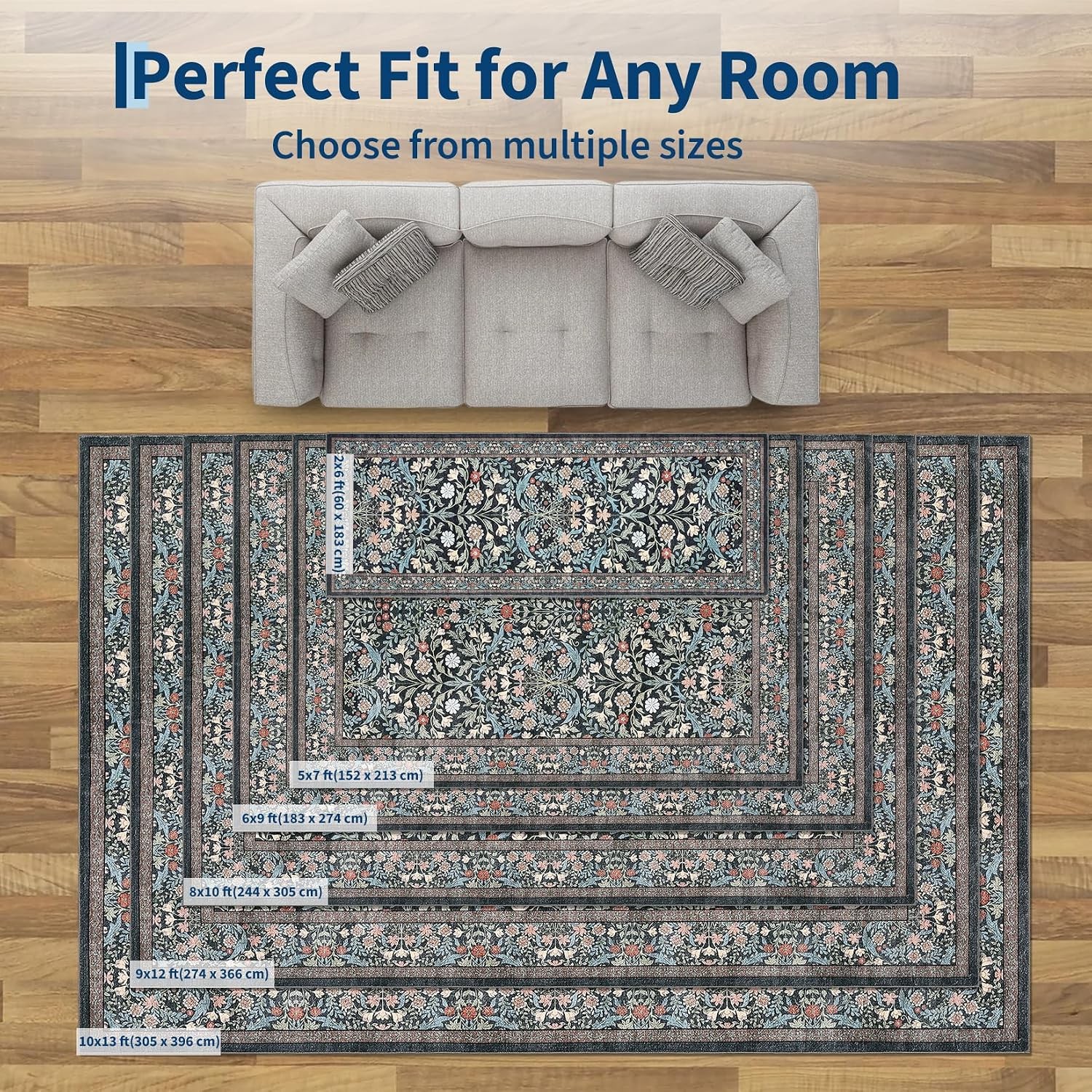 Boho Vintage Oriental 5×7 Washable Area Rug Non Slip Living Bedroom Dining Room