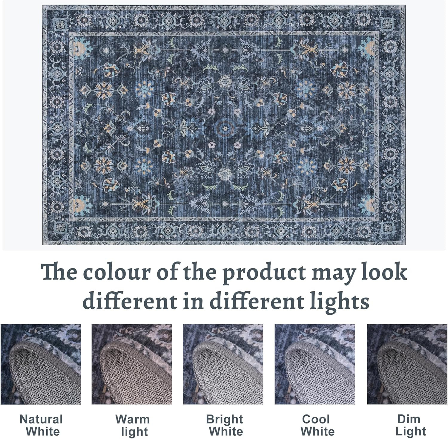 Large 6X9 Non-Slip Vintage Blue Floral Area Rug for Living Room & Bedroom